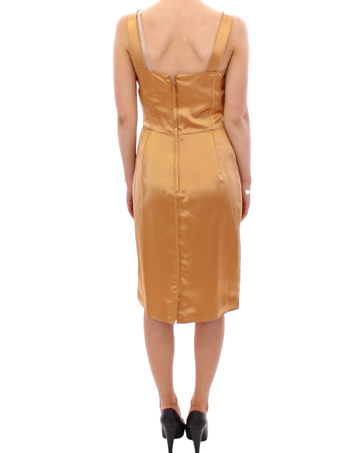 Dolce & Gabbana Elegant Bronze Silk Knee-Length Sheath Dess