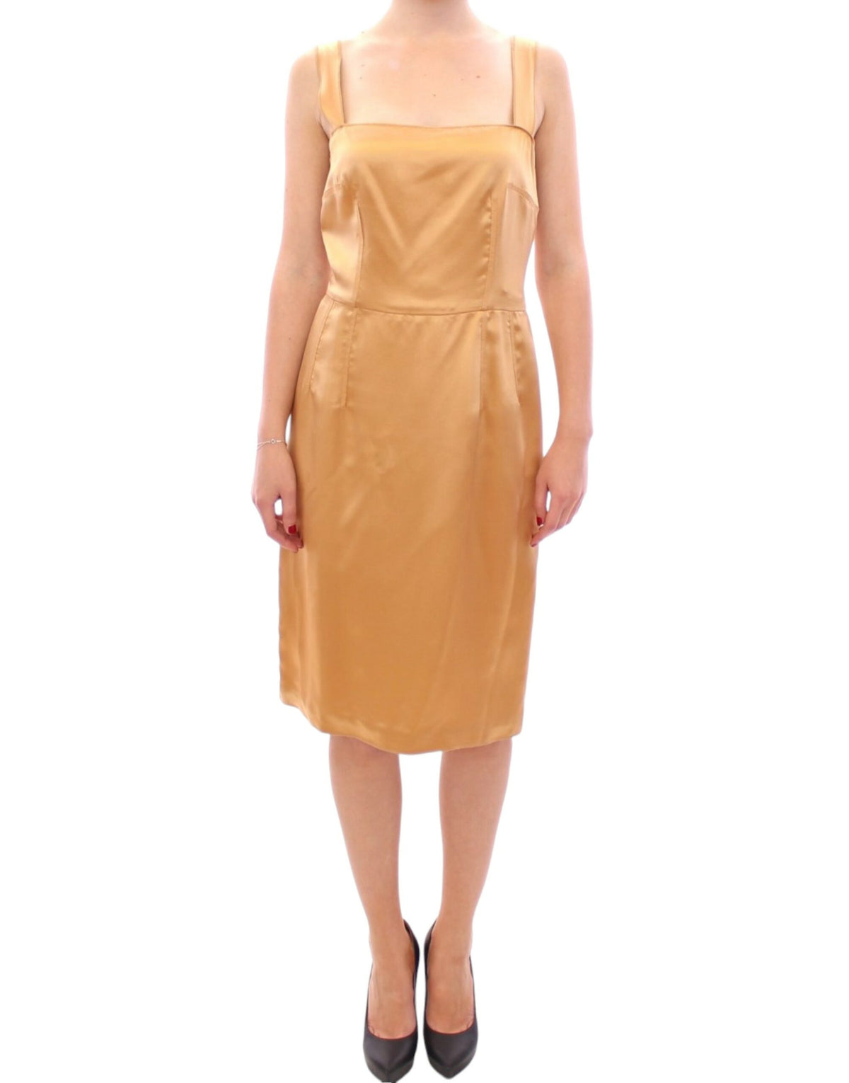 Dolce & Gabbana Elegant Bronze Silk Knee-Length Sheath Dess