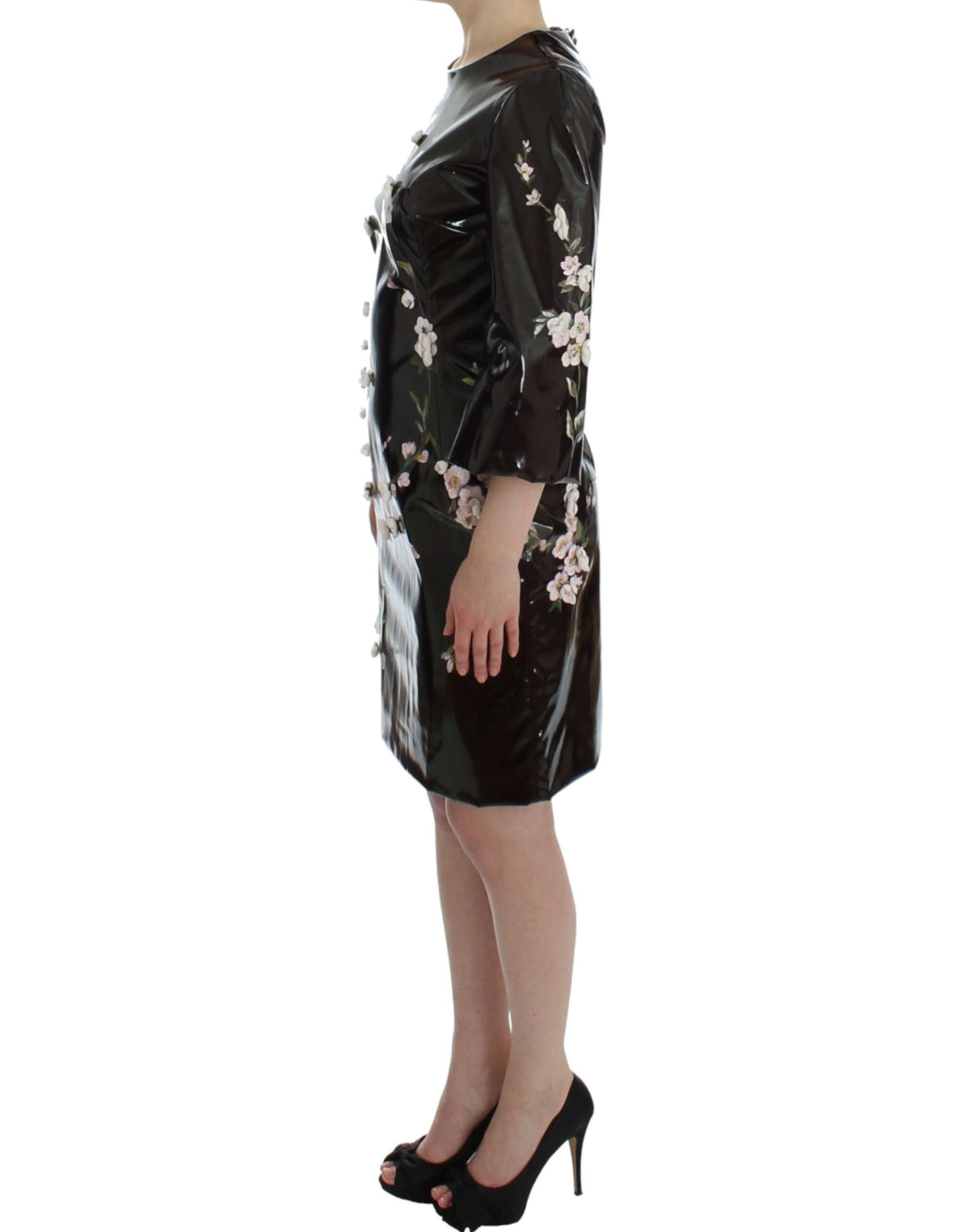 Dolce & Gabbana Black Floral 3/4 Sleeve Sheath Dress