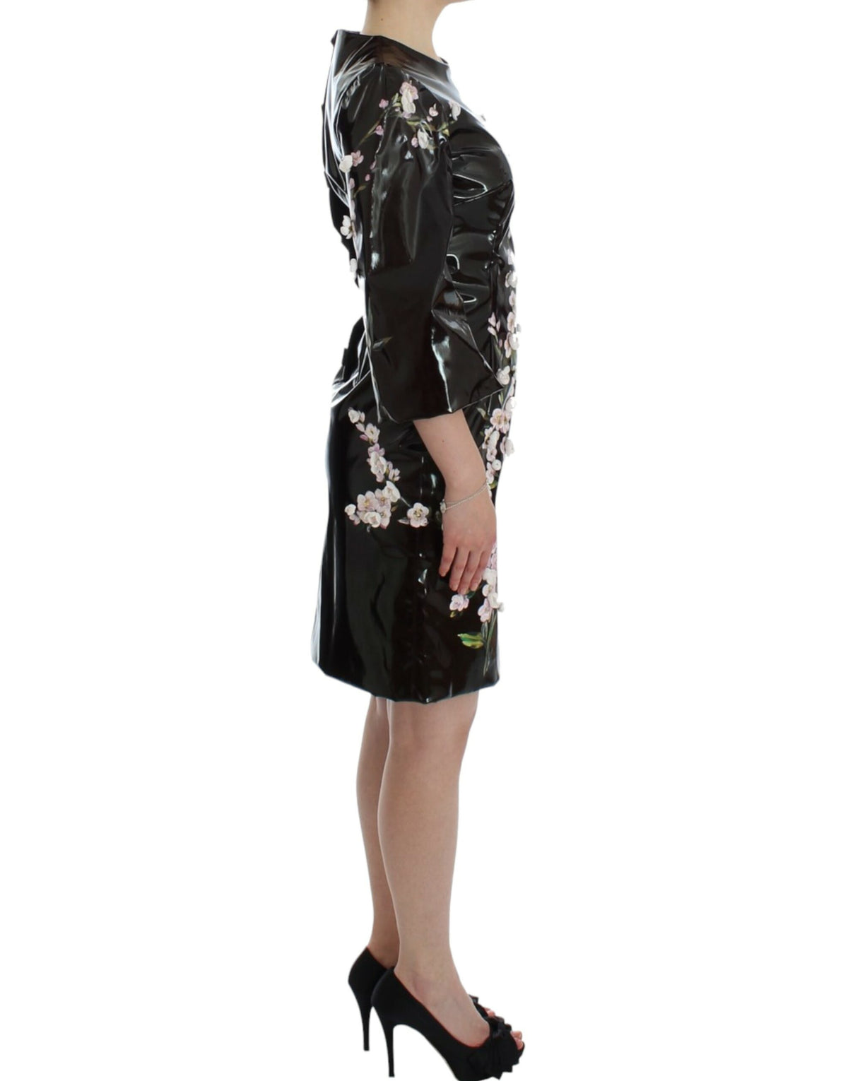 Dolce & Gabbana Black Floral 3/4 Sleeve Sheath Dress