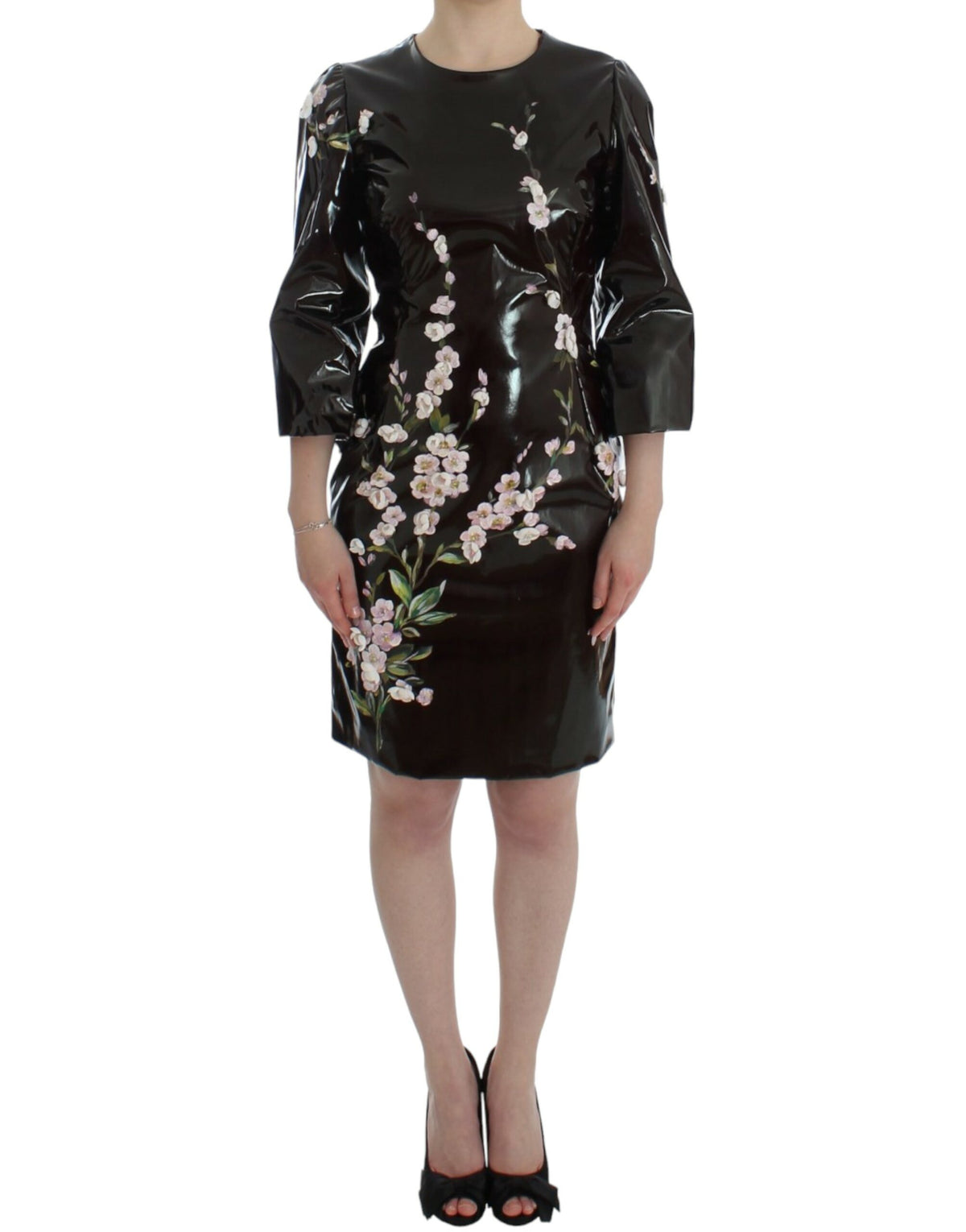 Dolce & Gabbana Black Floral 3/4 Sleeve Sheath Dress