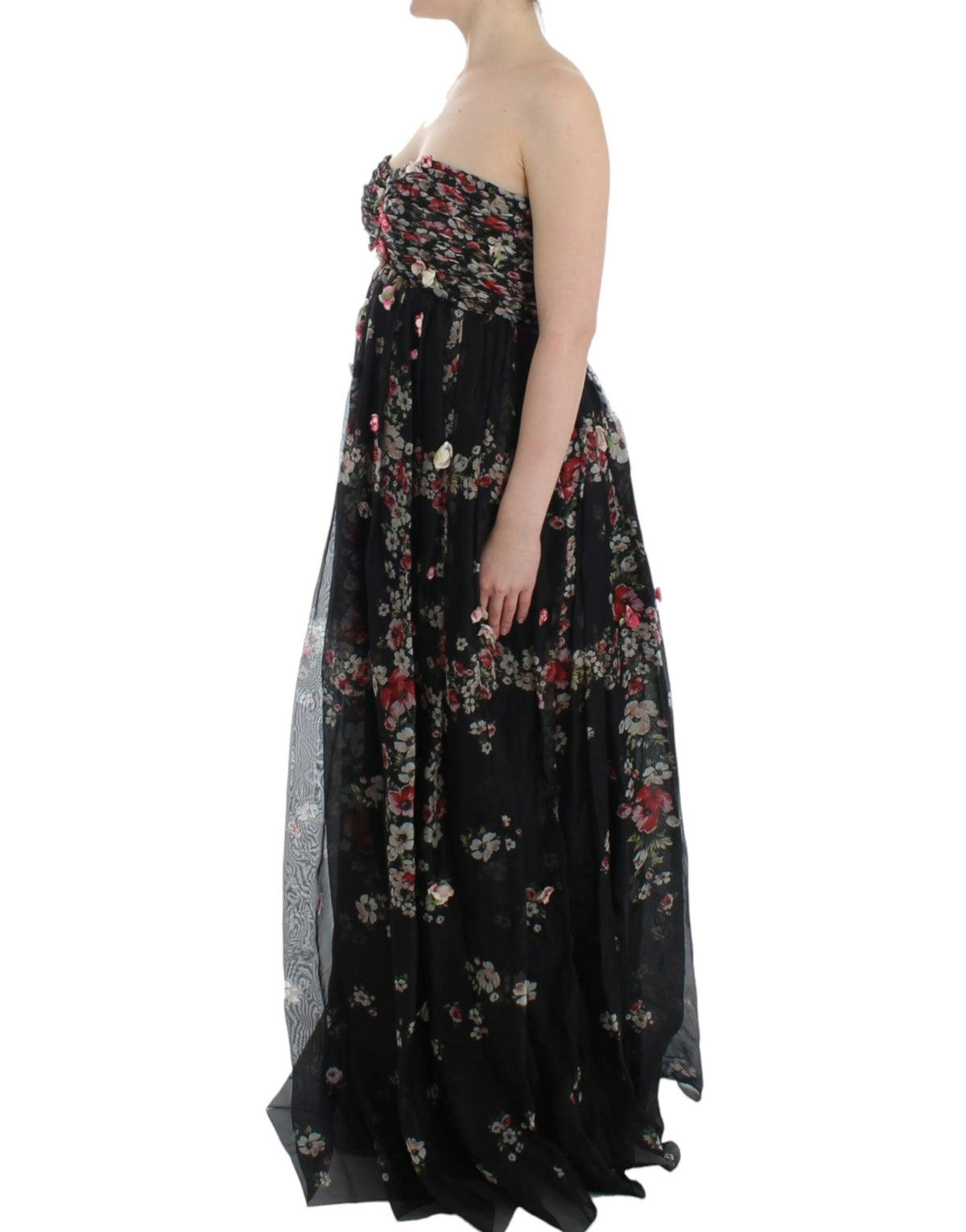 Dolce & Gabbana Masterpiece Black Floral Print Silk Runway Dress