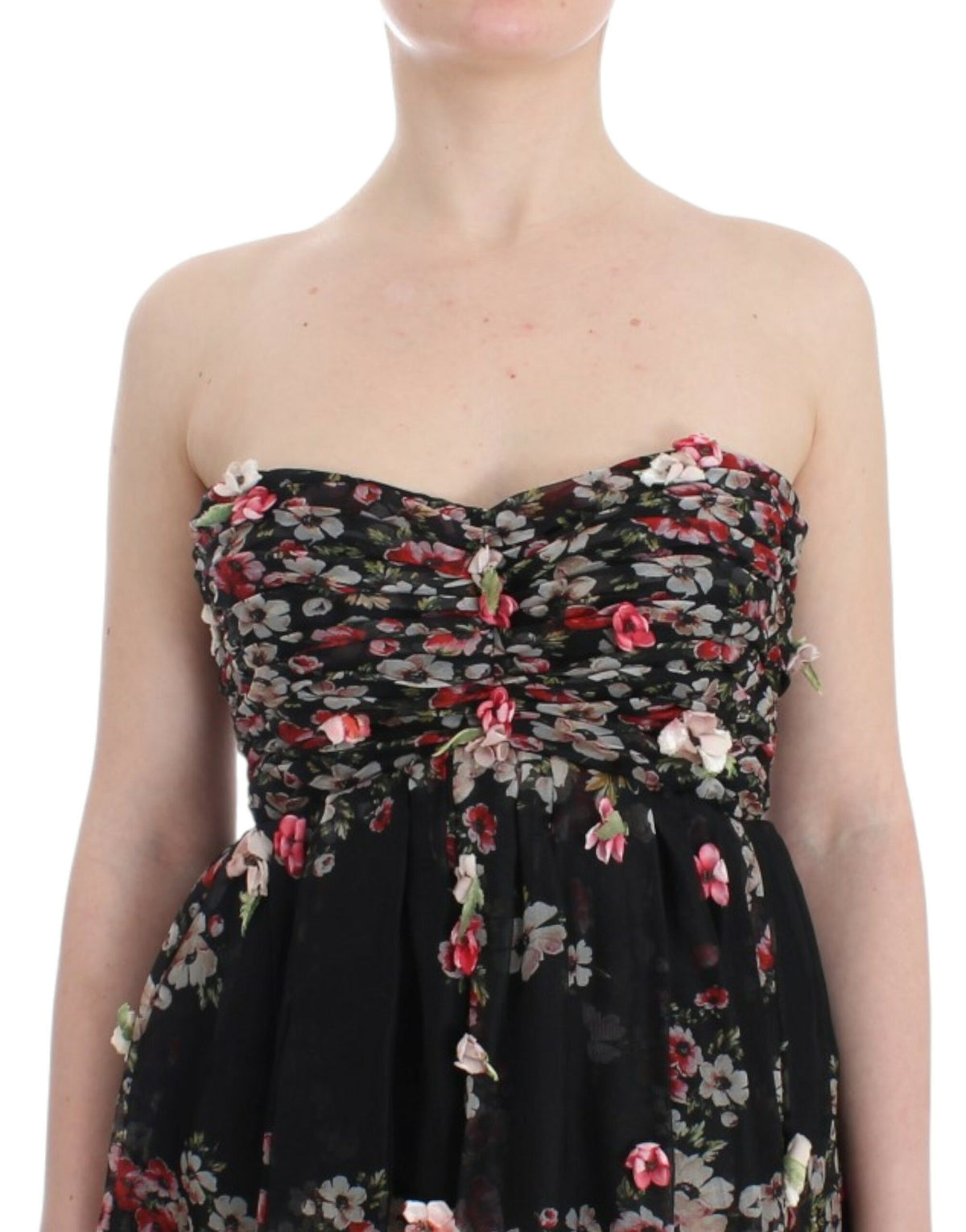 Dolce & Gabbana Masterpiece Black Floral Print Silk Runway Dress