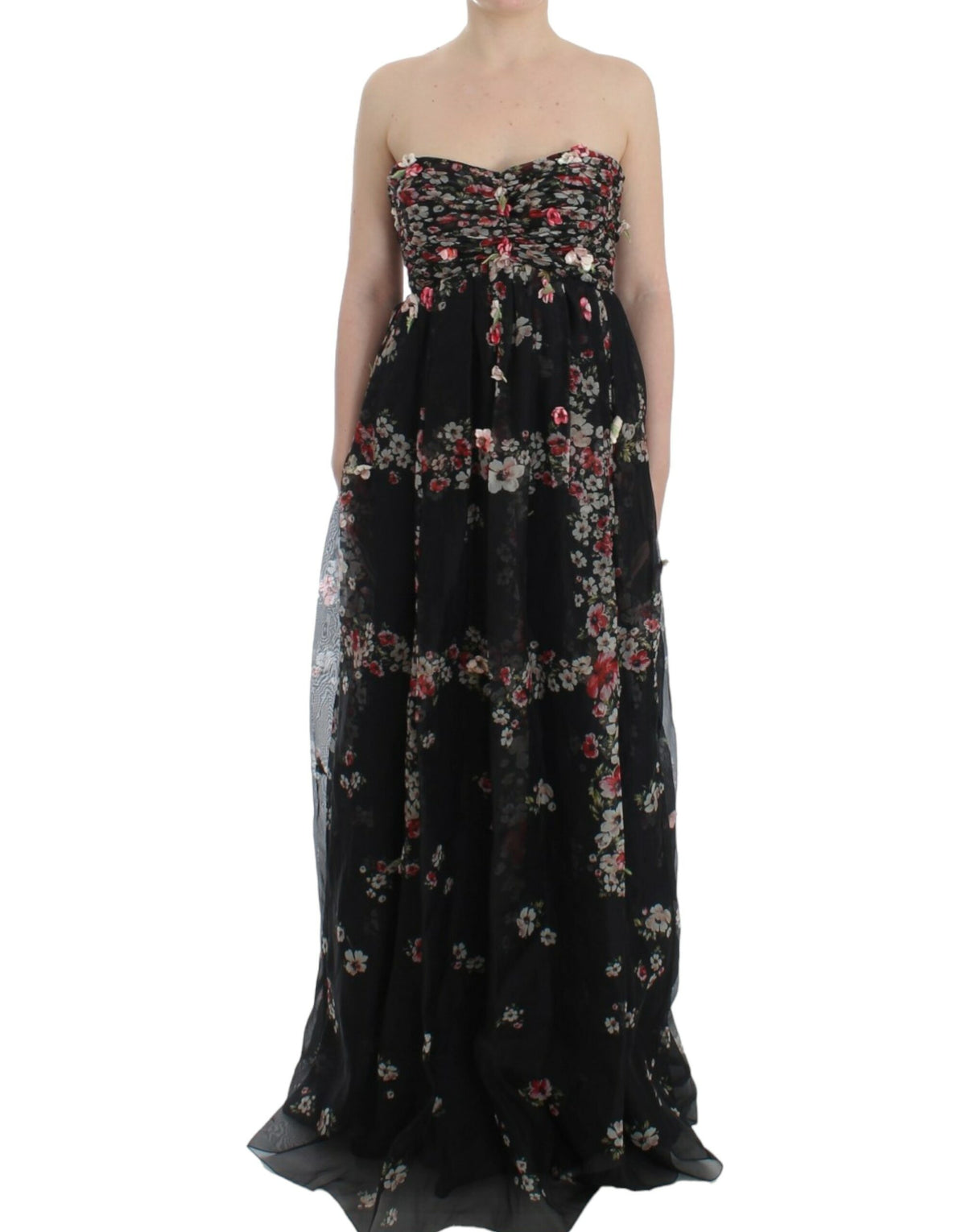 Dolce & Gabbana Masterpiece Black Floral Print Silk Runway Dress