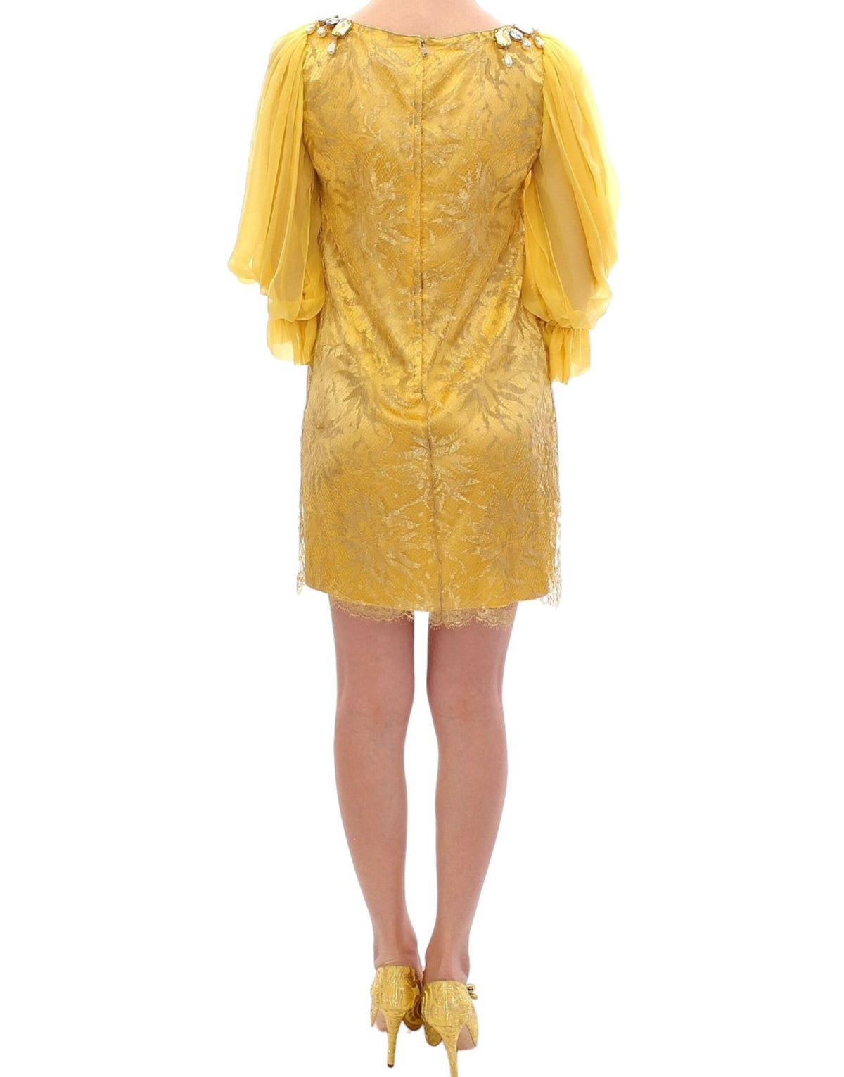 Dolce & Gabbana Yellow Lace Crystal Mini Dress