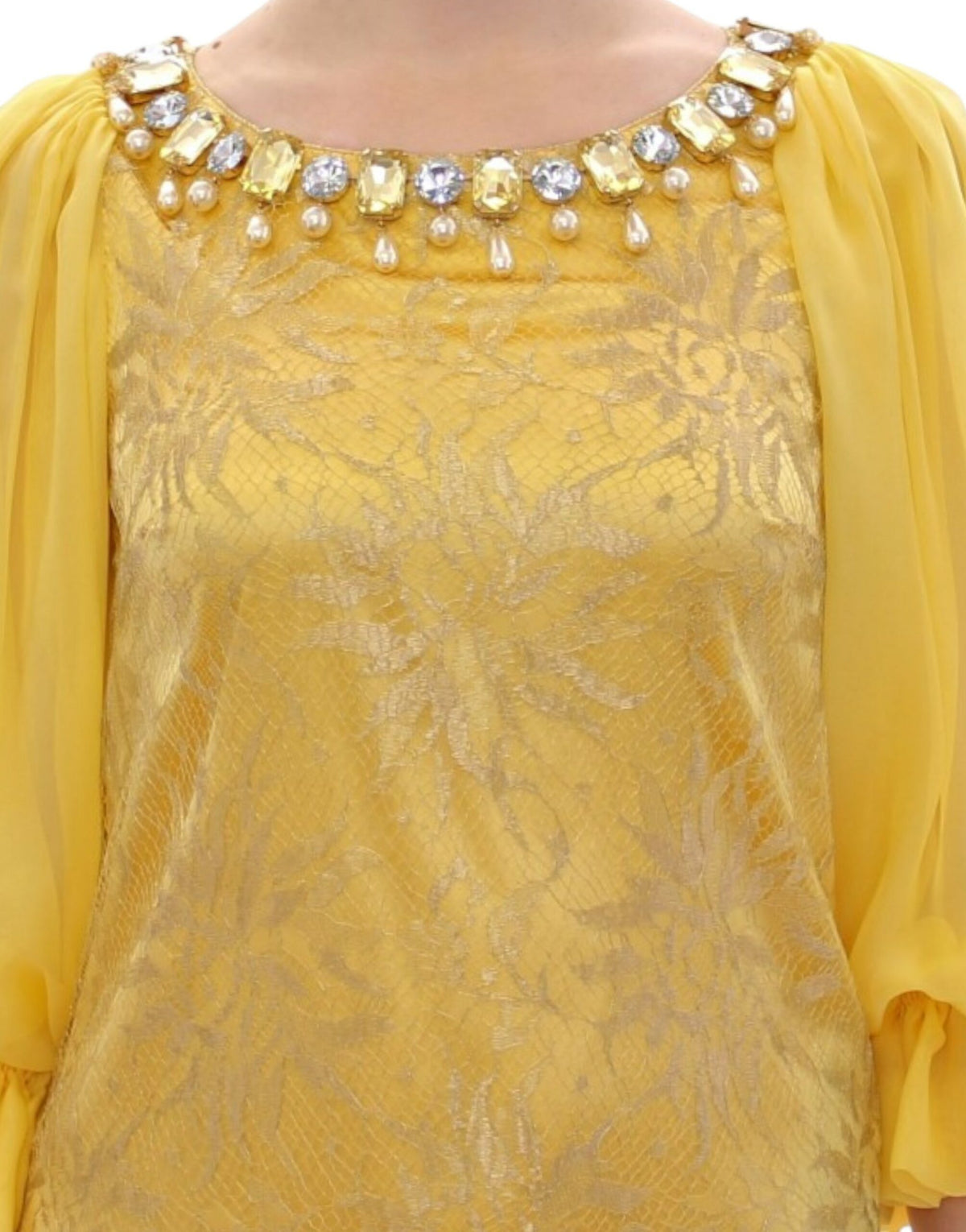 Dolce & Gabbana Yellow Lace Crystal Mini Dress