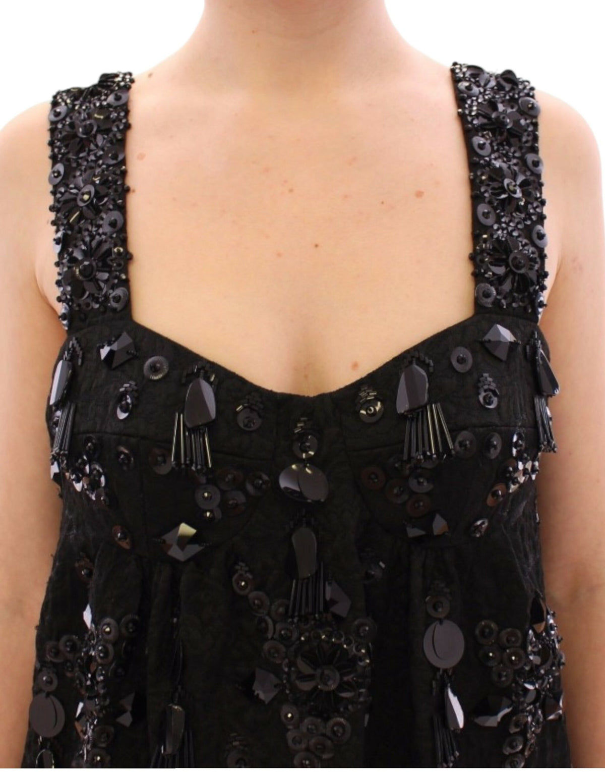 Dolce & Gabbana Black Floral Crystal Embedded Dress