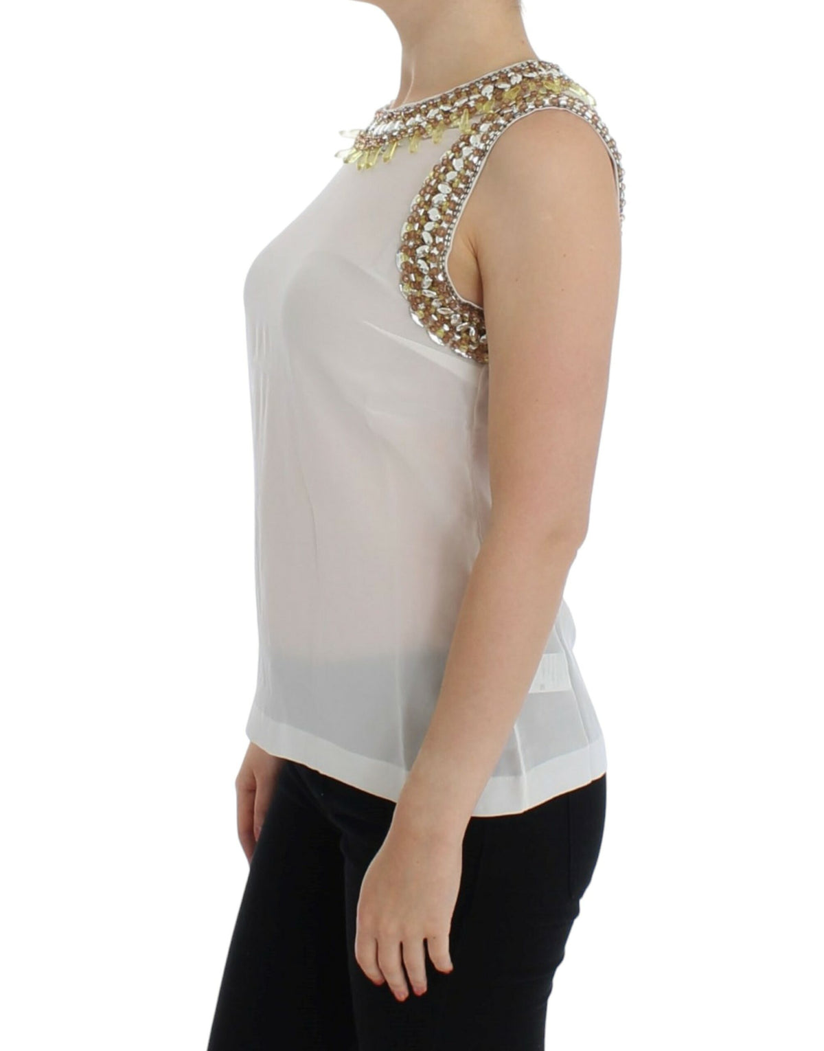 Dolce & Gabbana White Crystal Embellished Tank Top