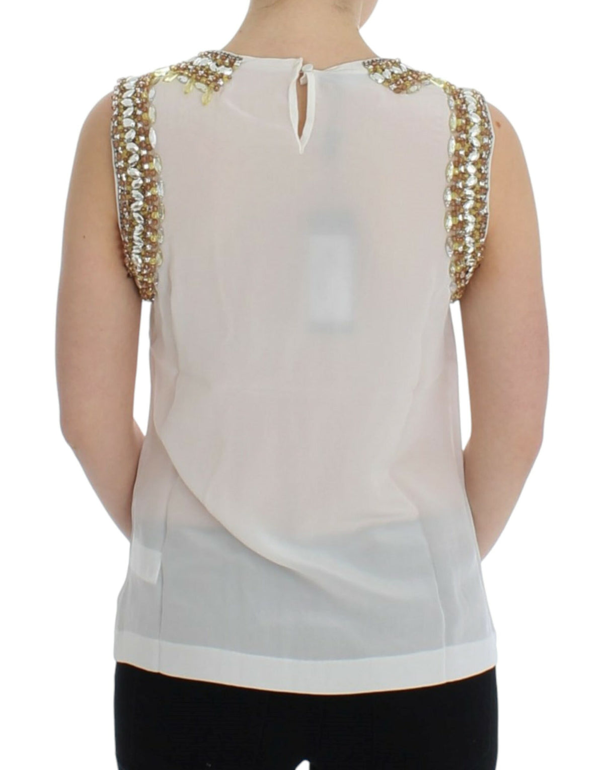 Dolce & Gabbana White Crystal Embellished Tank Top