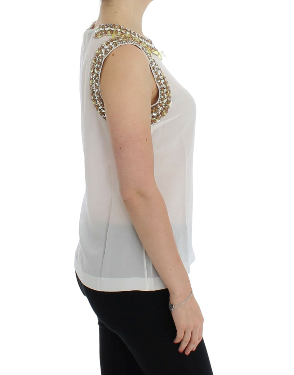 Dolce & Gabbana White Crystal Embellished Tank Top