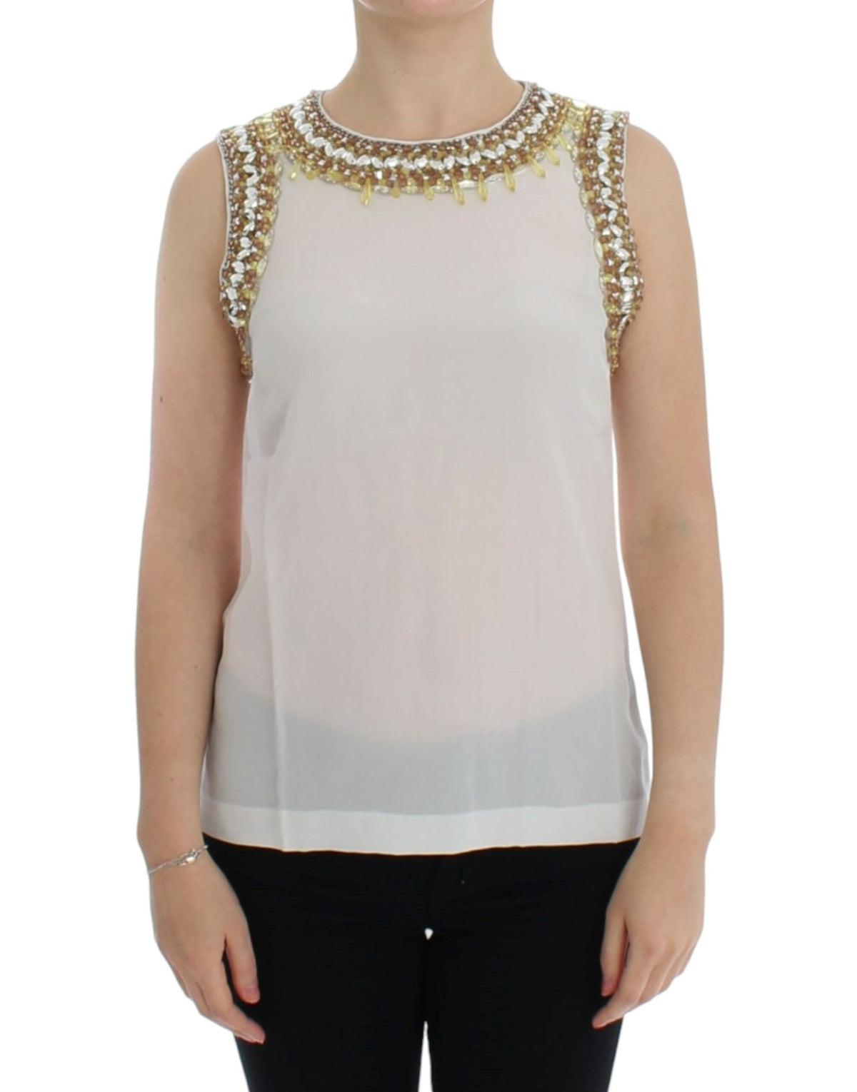 Dolce & Gabbana White Crystal Embellished Tank Top