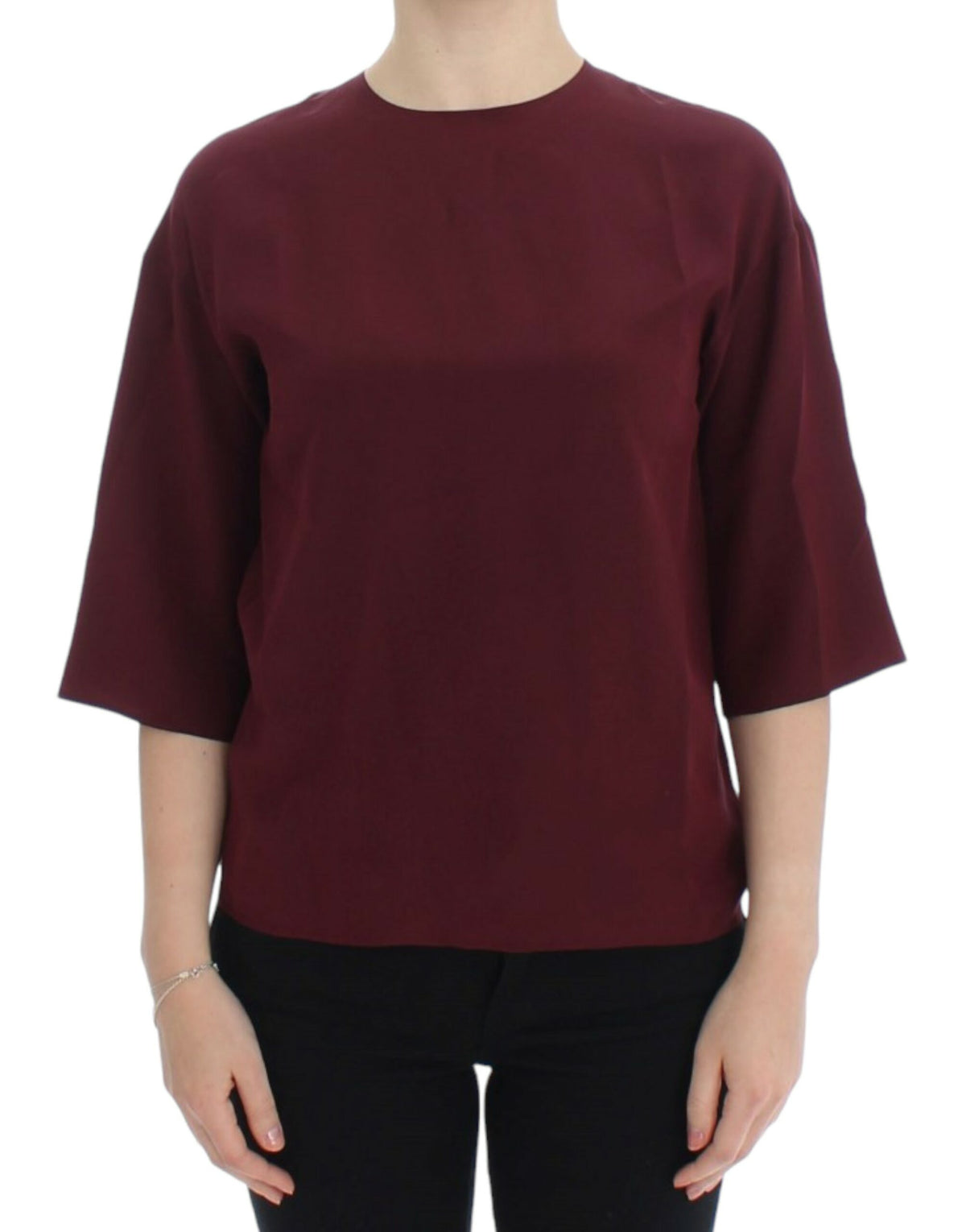 Dolce & Gabbana Red 3/4 Sleeve Silk Blouse