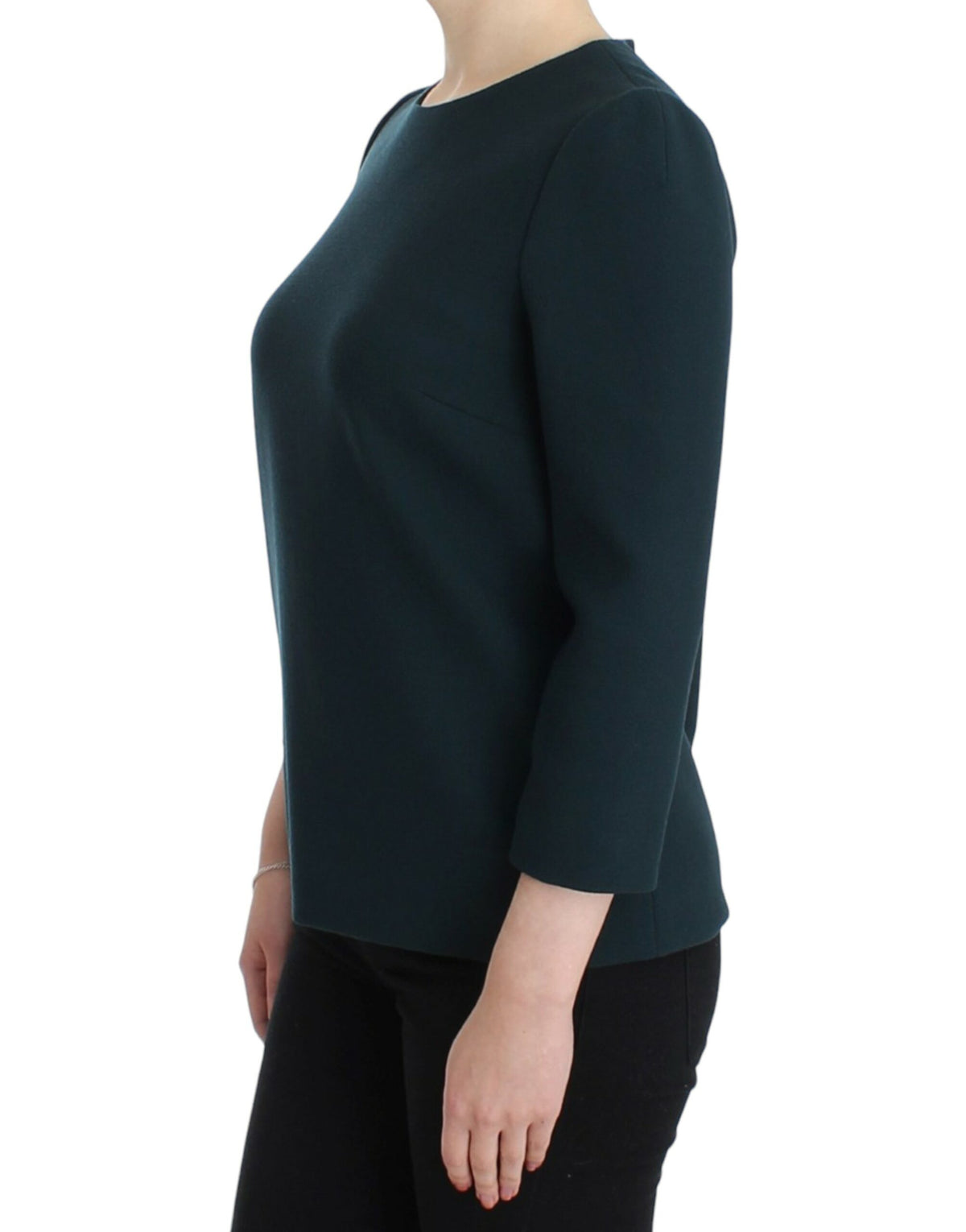 Dolce & Gabbana Green 3/4 Sleeve Wool Blouse