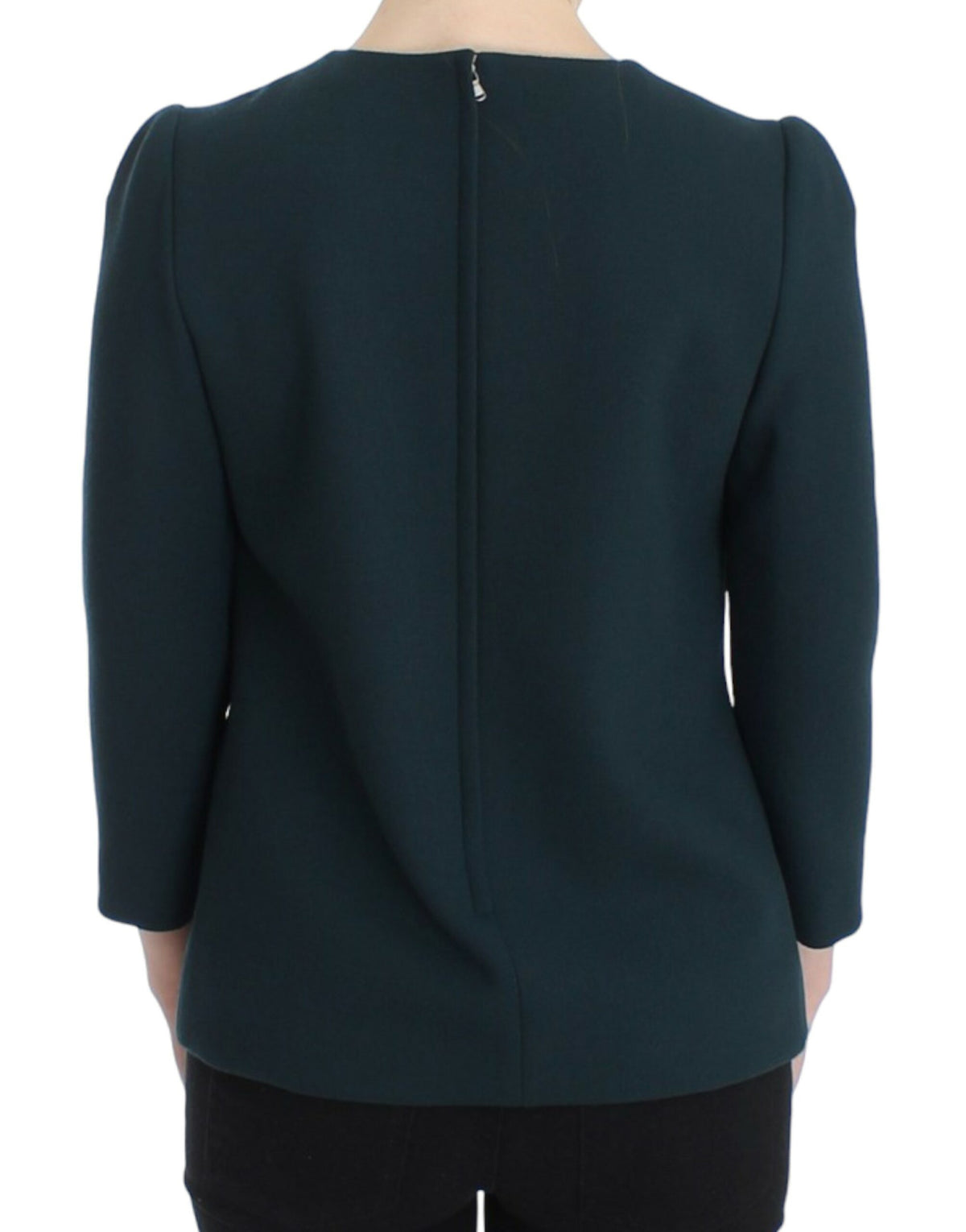 Dolce & Gabbana Green 3/4 Sleeve Wool Blouse