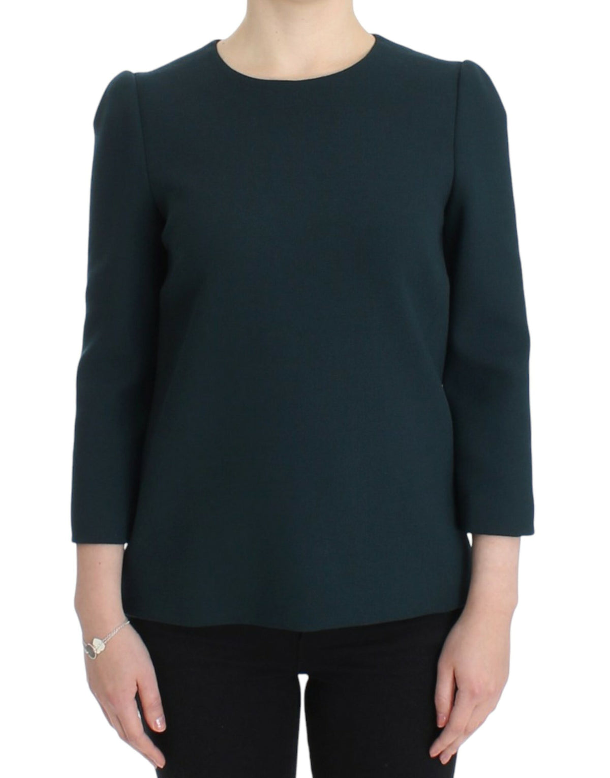 Dolce & Gabbana Green 3/4 Sleeve Wool Blouse