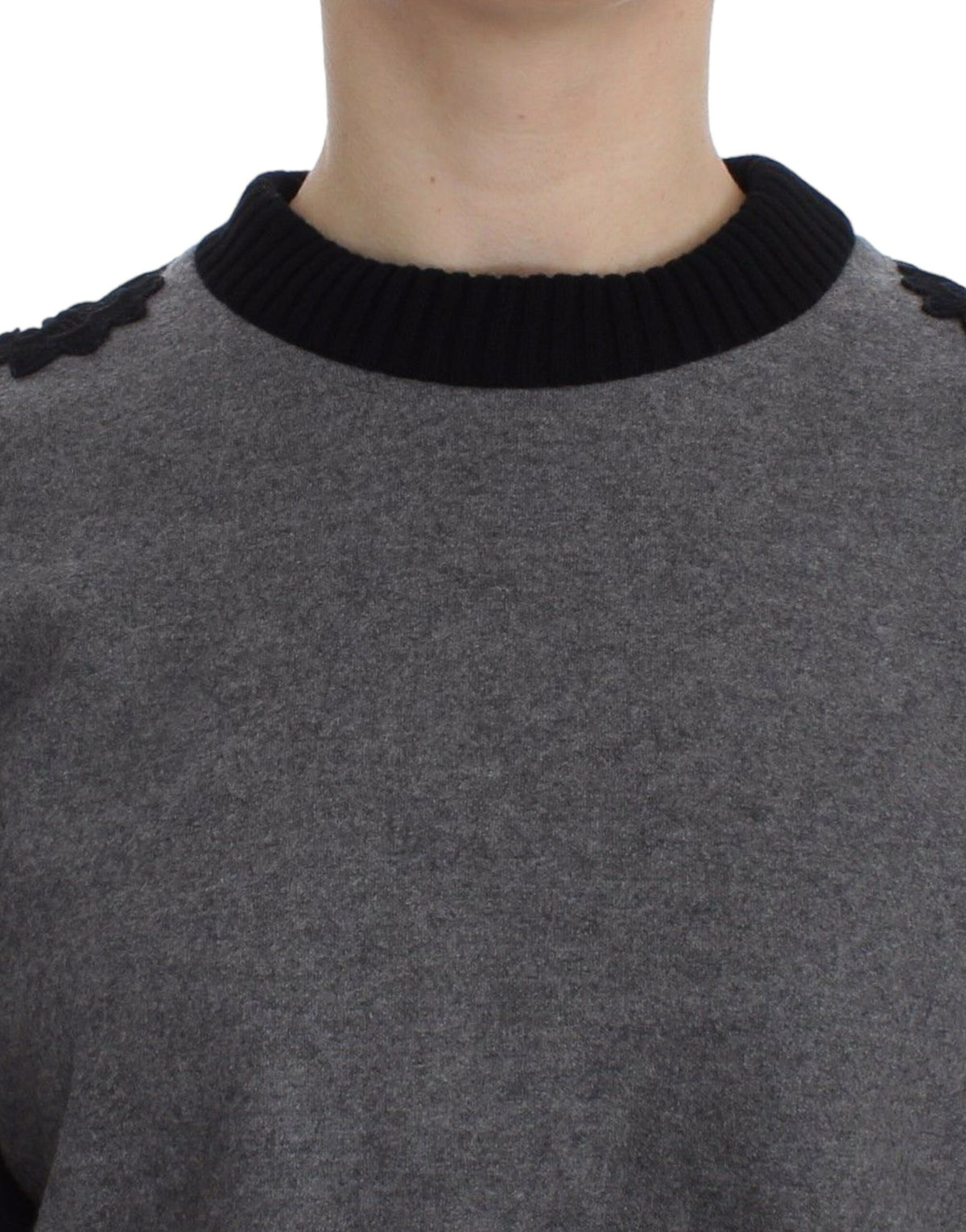 Dolce & Gabbana Gray Black Lace Wool Cashmere Sweater