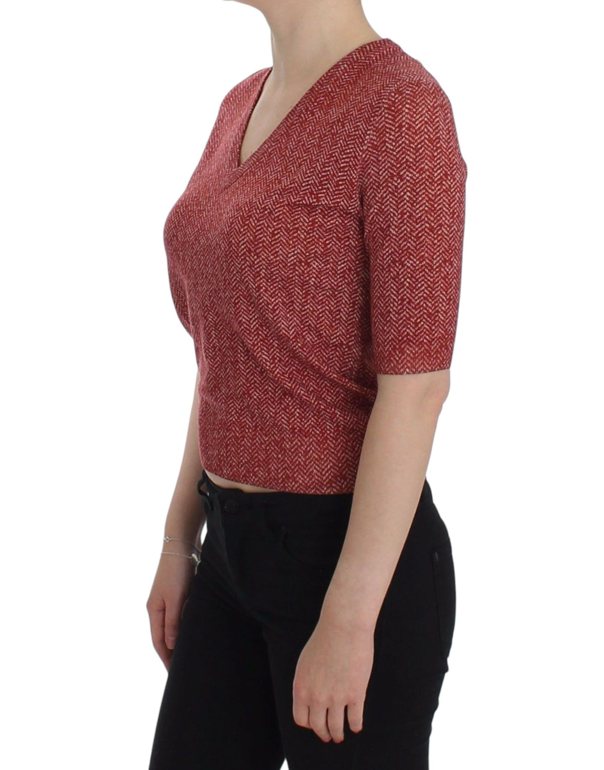 Dolce & Gabbana Enchanting Red Tweed V-Neck Sweater