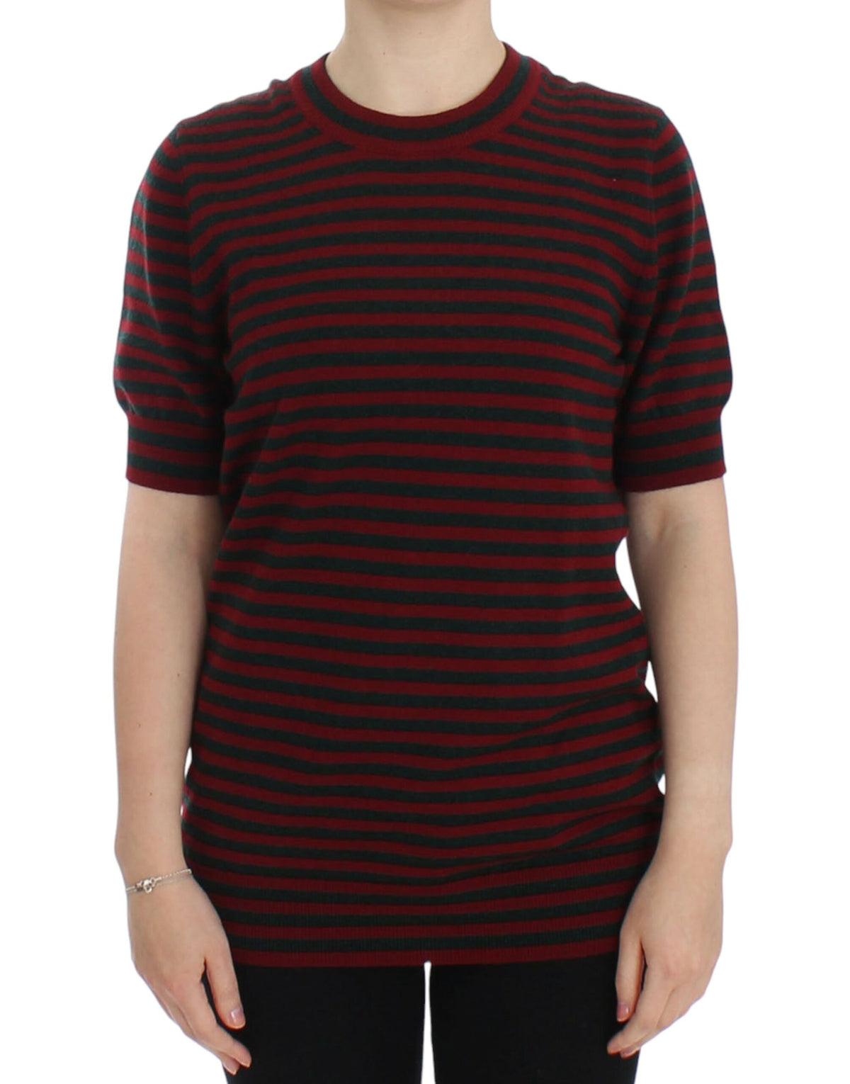 Dolce & Gabbana Red Gray Cashmere Short Sleeve Sweater