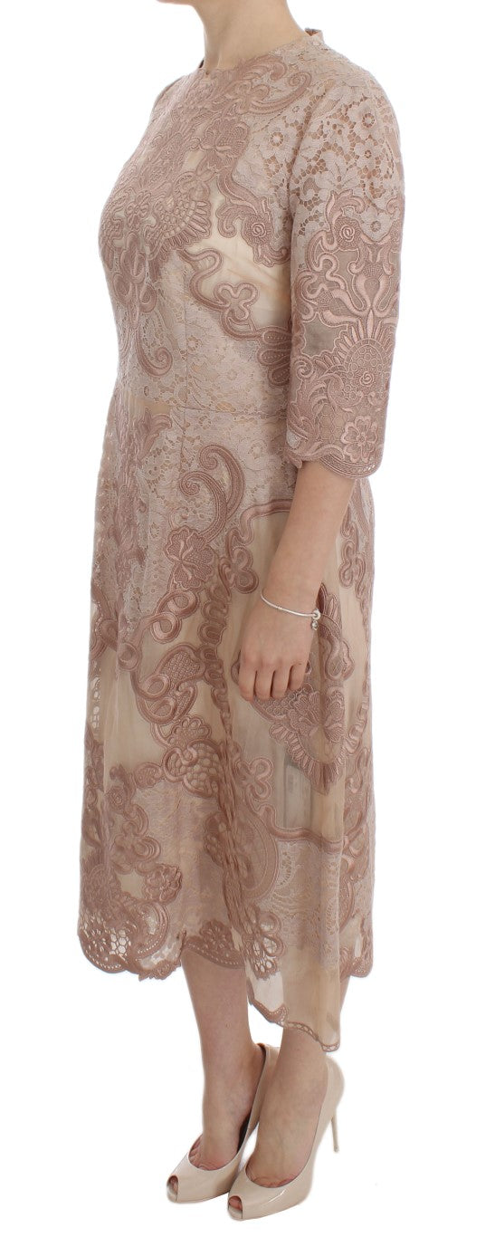 Dolce & Gabbana Elegant Pink Lace Embroidered Shift Dress