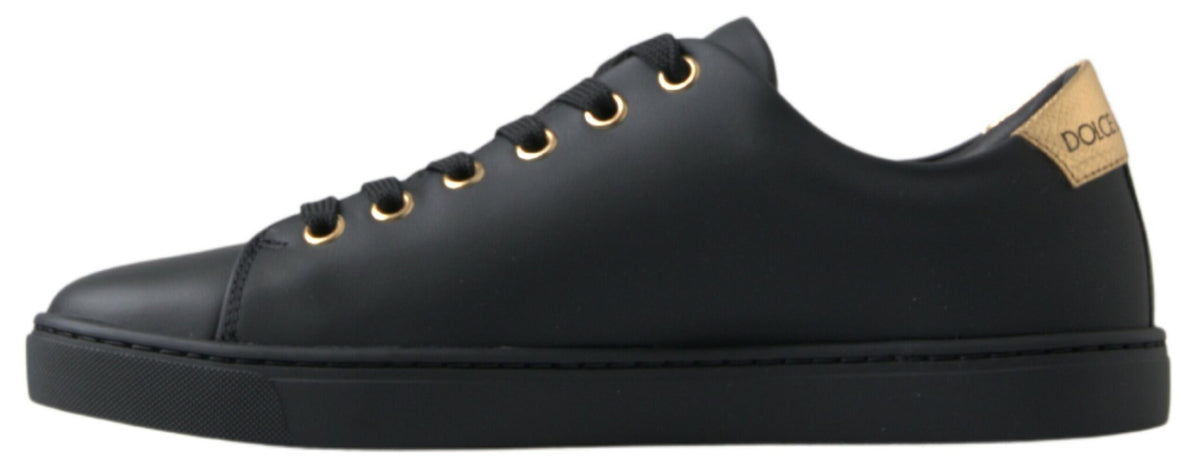 Dolce & Gabbana Black Gold Leather Classic Sneakers