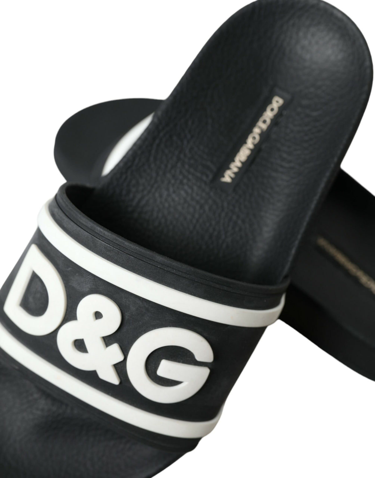 Dolce & Gabbana Chic Logo-Embossed Black Slides for Elegant Comfort