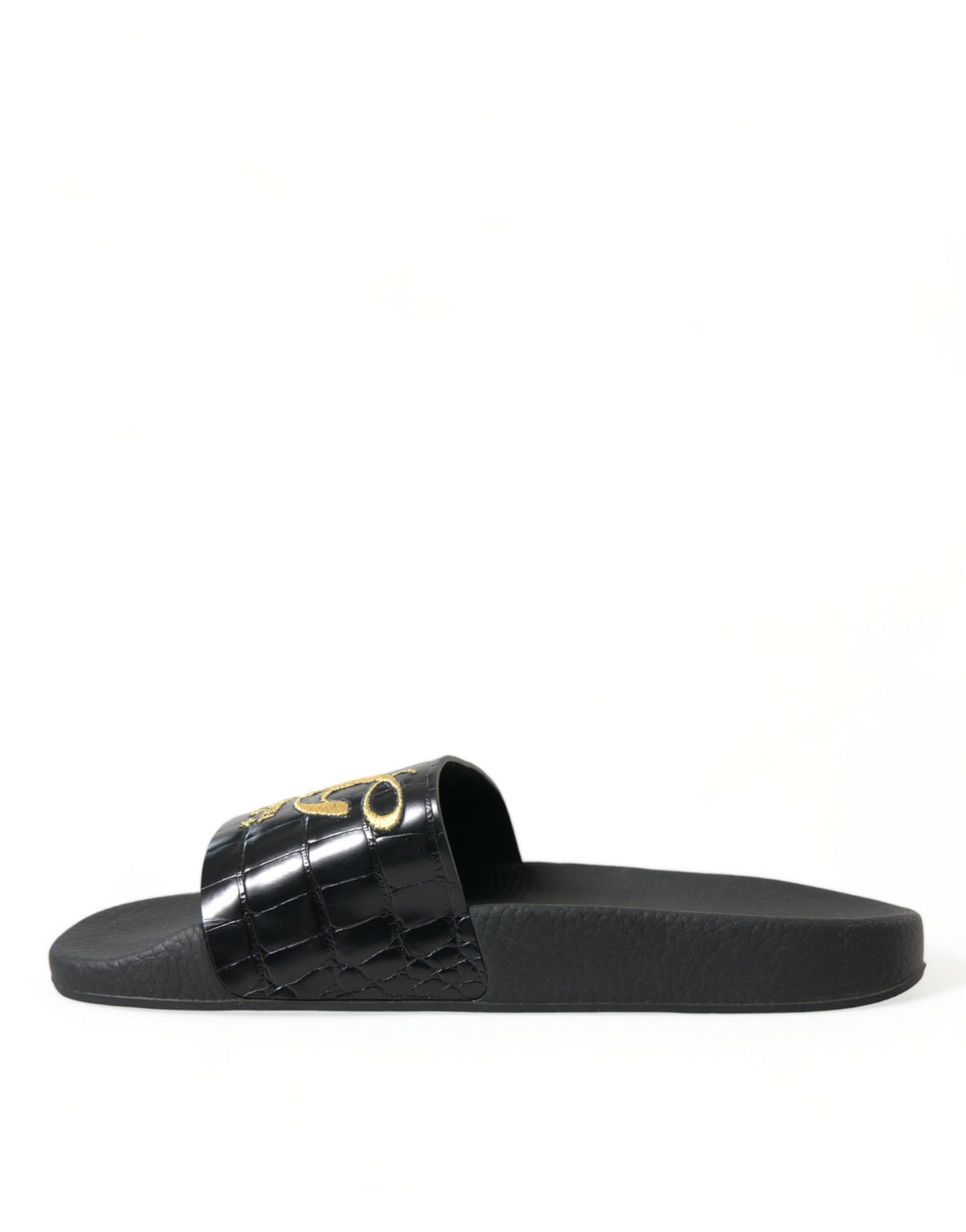 Dolce & Gabbana Elegant Black and Gold Leather Slides