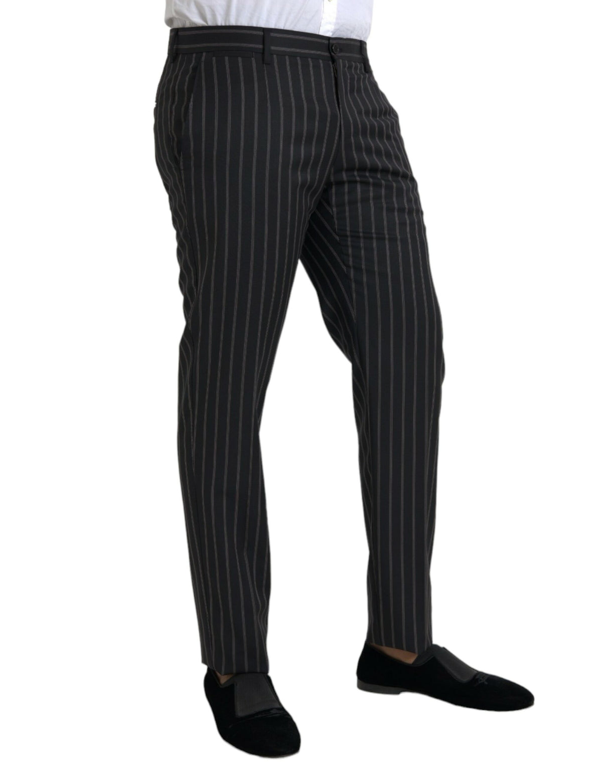 Dolce & Gabbana Black Striped Wool Skinny Dress Pants