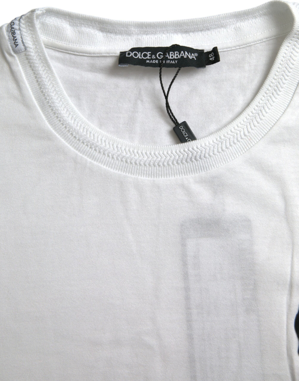 Dolce & Gabbana White Logo Patch Cotton Crew Neck T-shirt