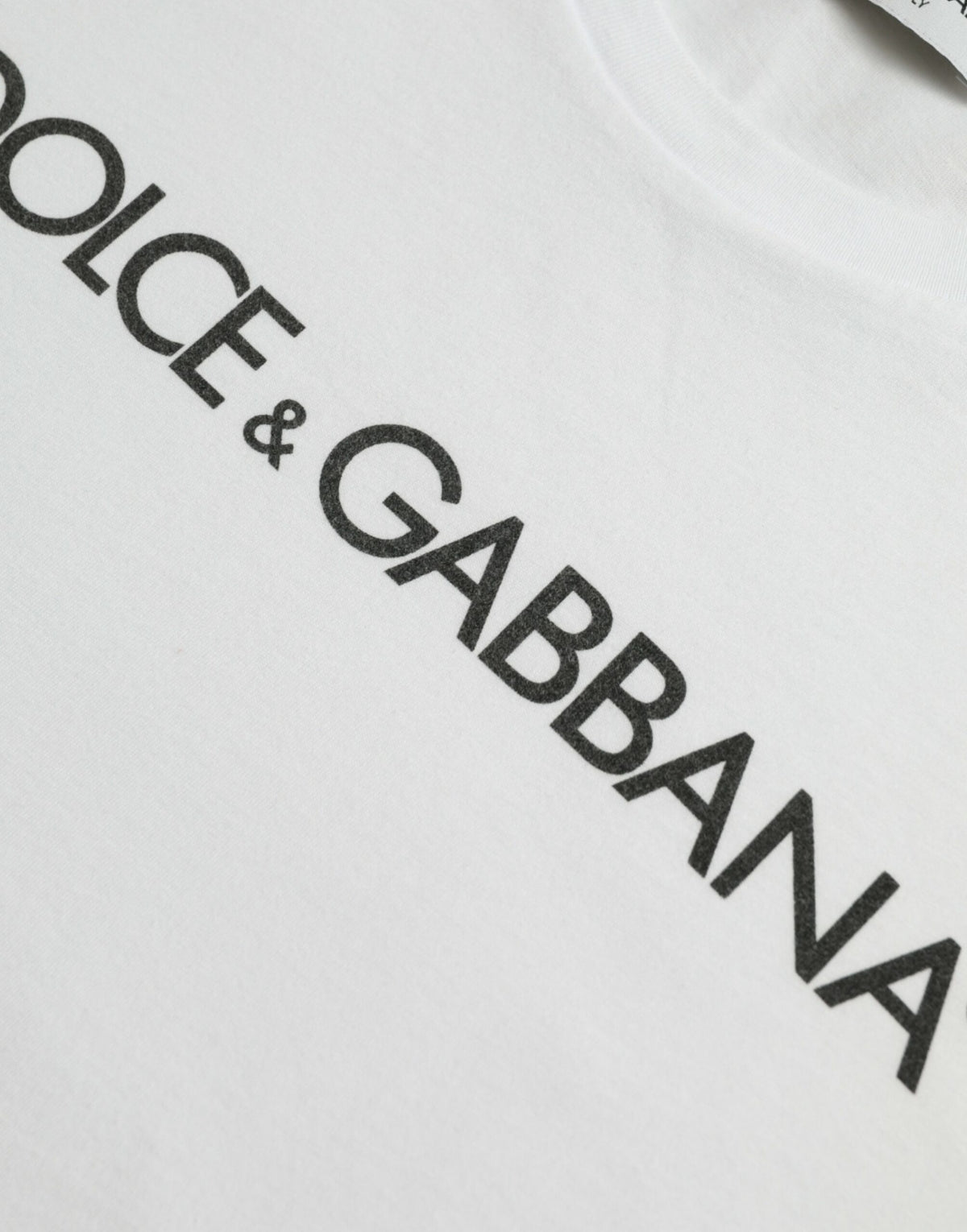 Dolce & Gabbana White Logo Print Cotton Crew Neck T-shirt