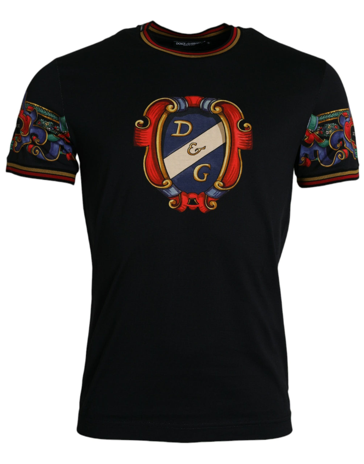 Dolce & Gabbana Black Logo Print Cotton Crew Neck T-shirt