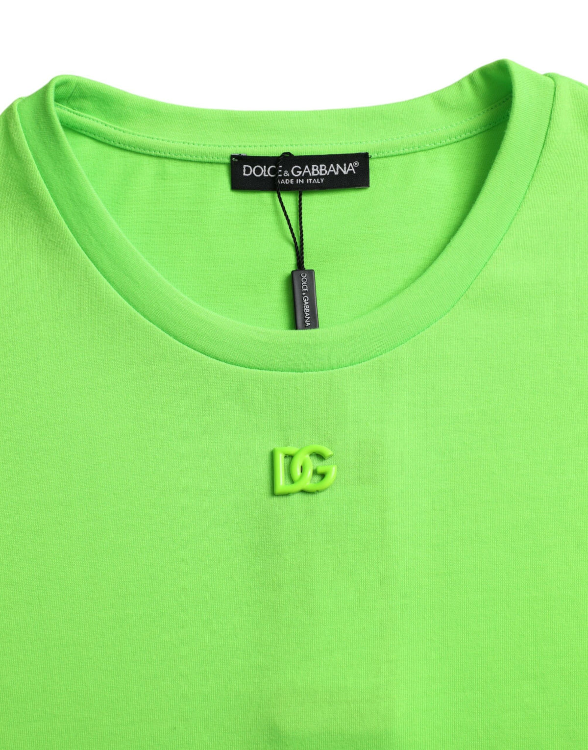 Dolce & Gabbana Neon Green Embossed Logo Crew Neck T-shirt