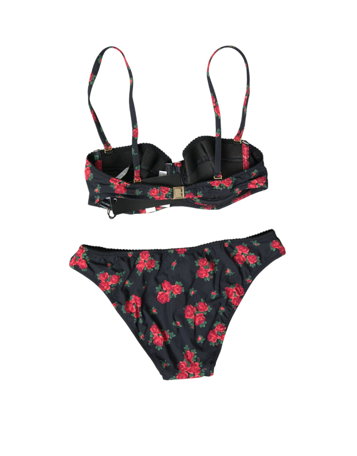 Dolce & Gabbana Black Red Roses Two Piece Swimwear Bikini