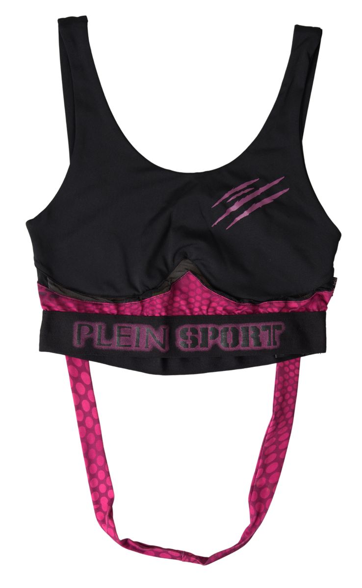 Plein Sport Sleek Black Sports Bra With Fuchsia Accent