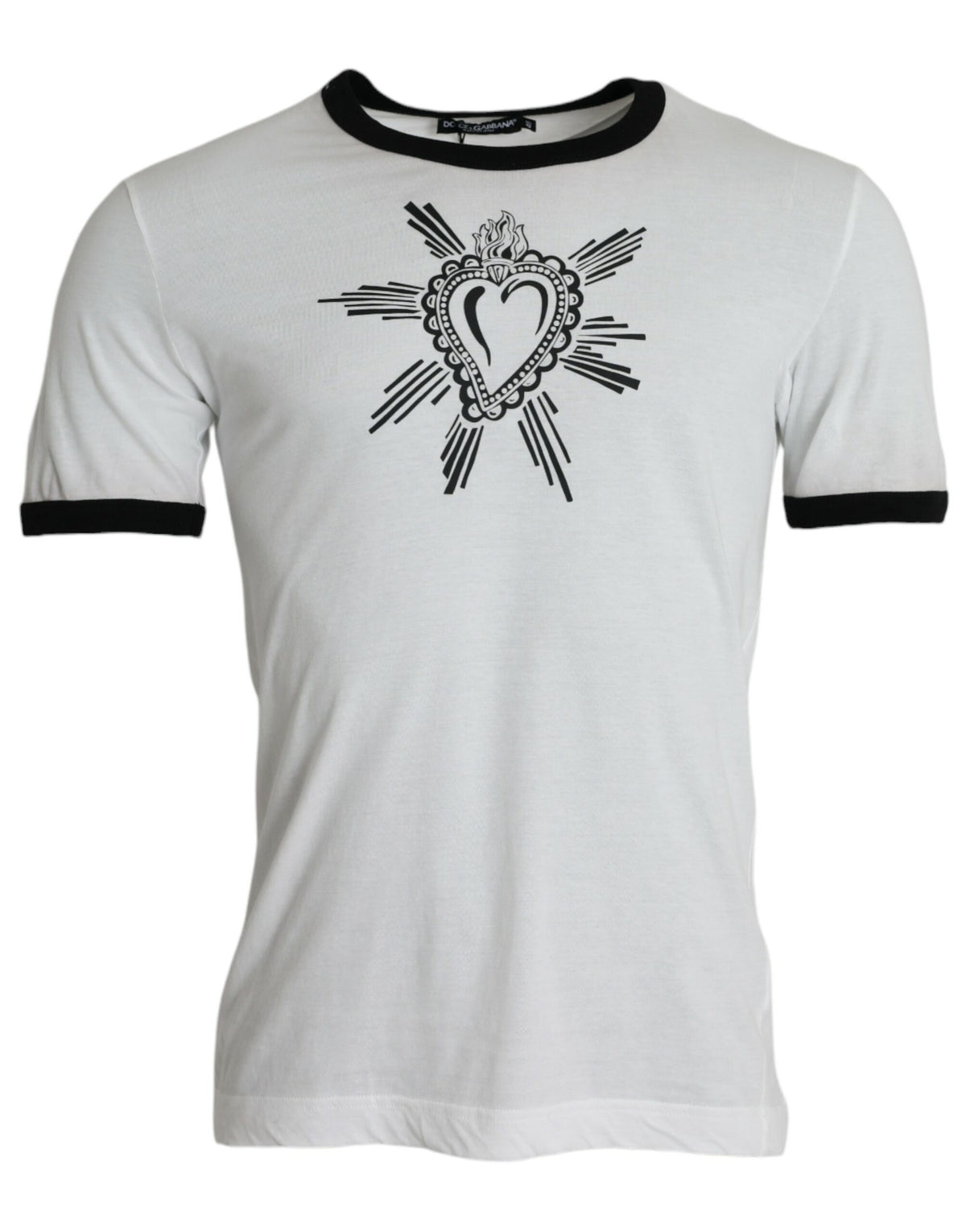 Dolce & Gabbana White Sacred Heart Cotton Crew Neck T-shirt