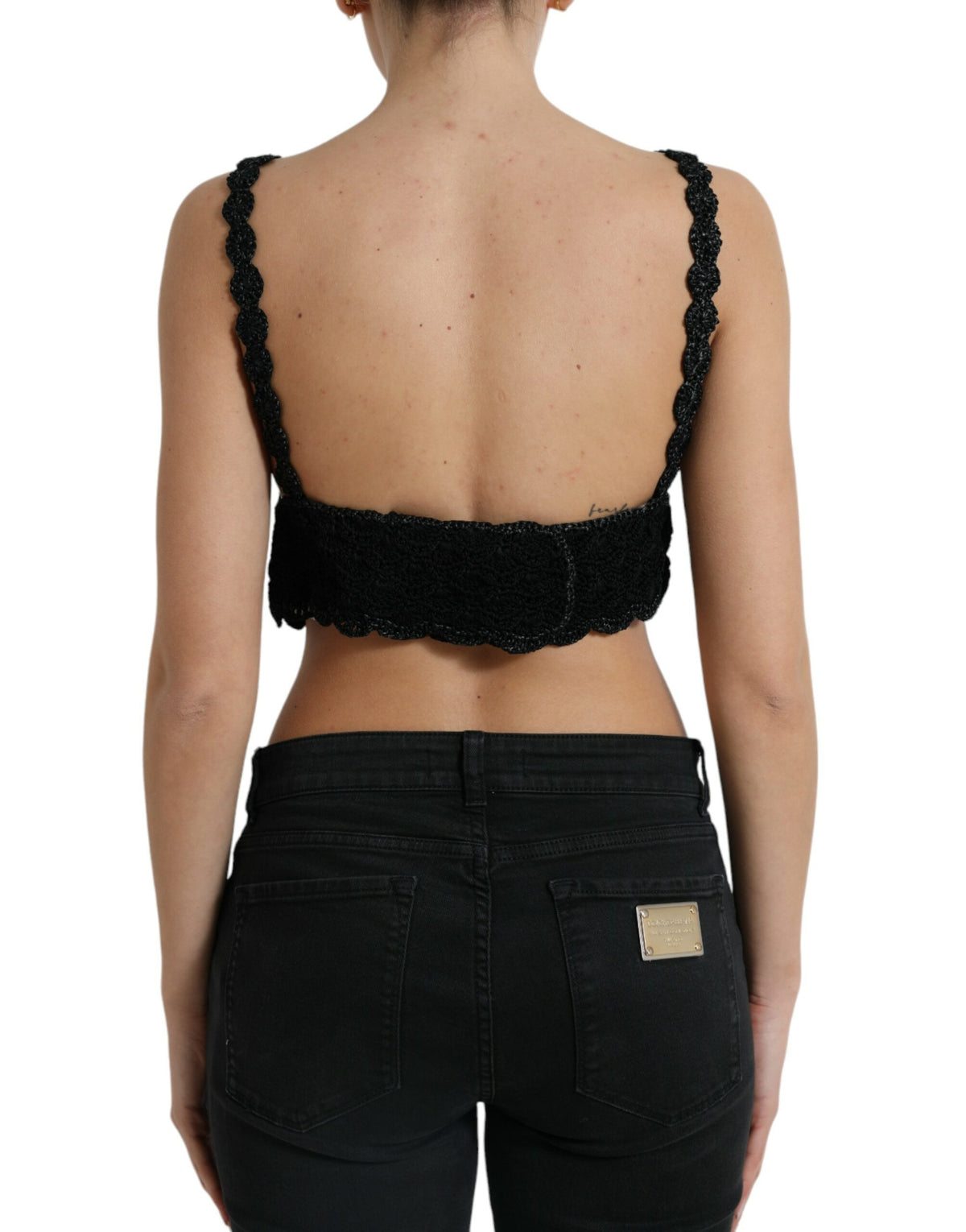 Dolce & Gabbana Elegant Black Crochet Corset Top