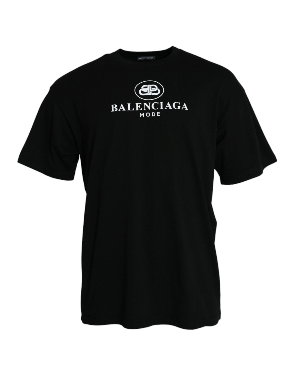 Balenciaga Black Cotton Logo Print Crew Neck Short Sleeves T-shirt