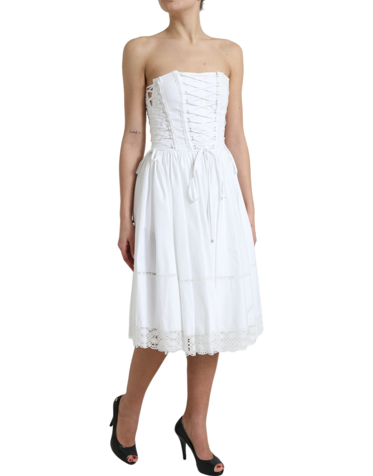 Dolce & Gabbana Elegant White A-line Midi Corset Dress