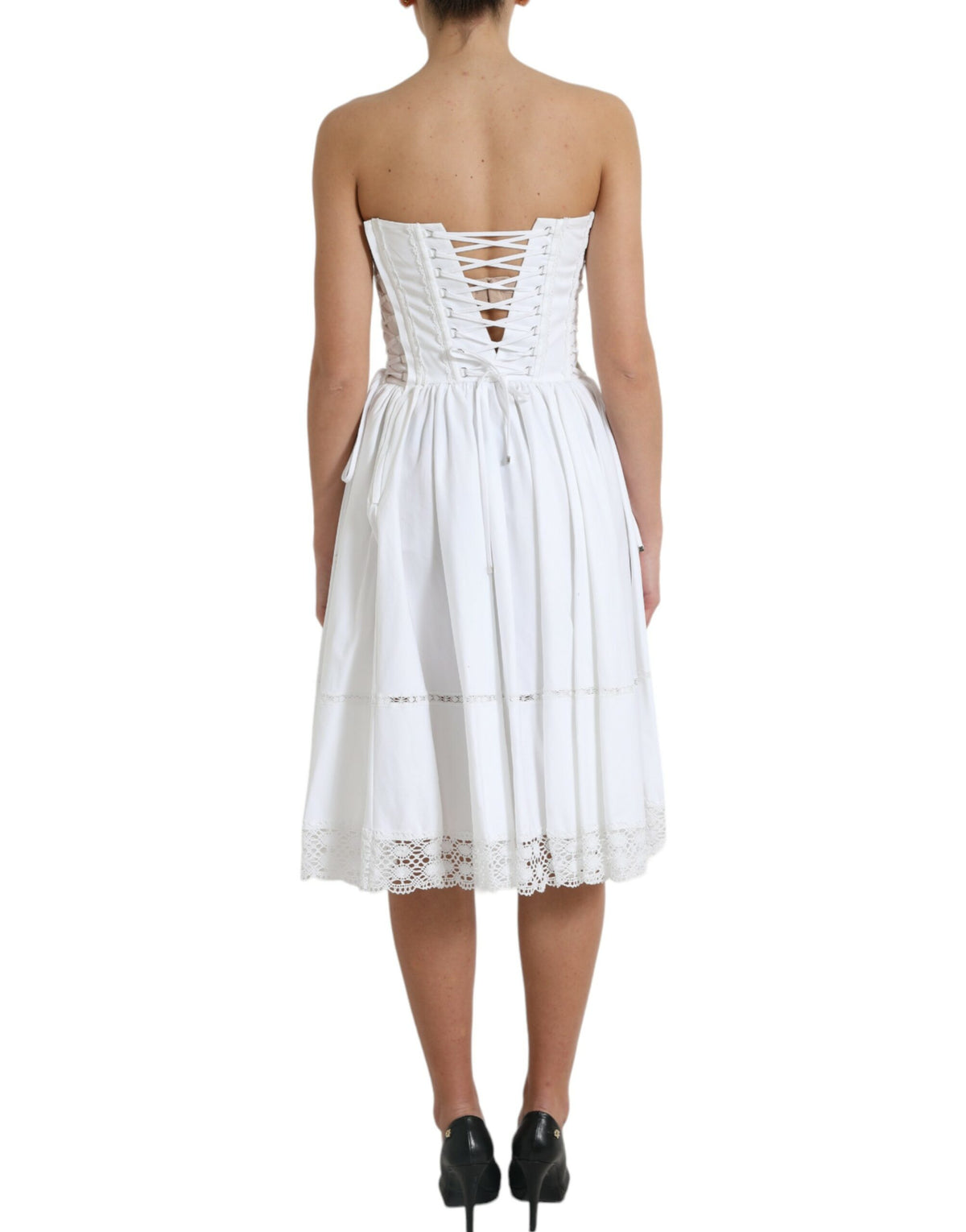 Dolce & Gabbana Elegant White A-line Midi Corset Dress