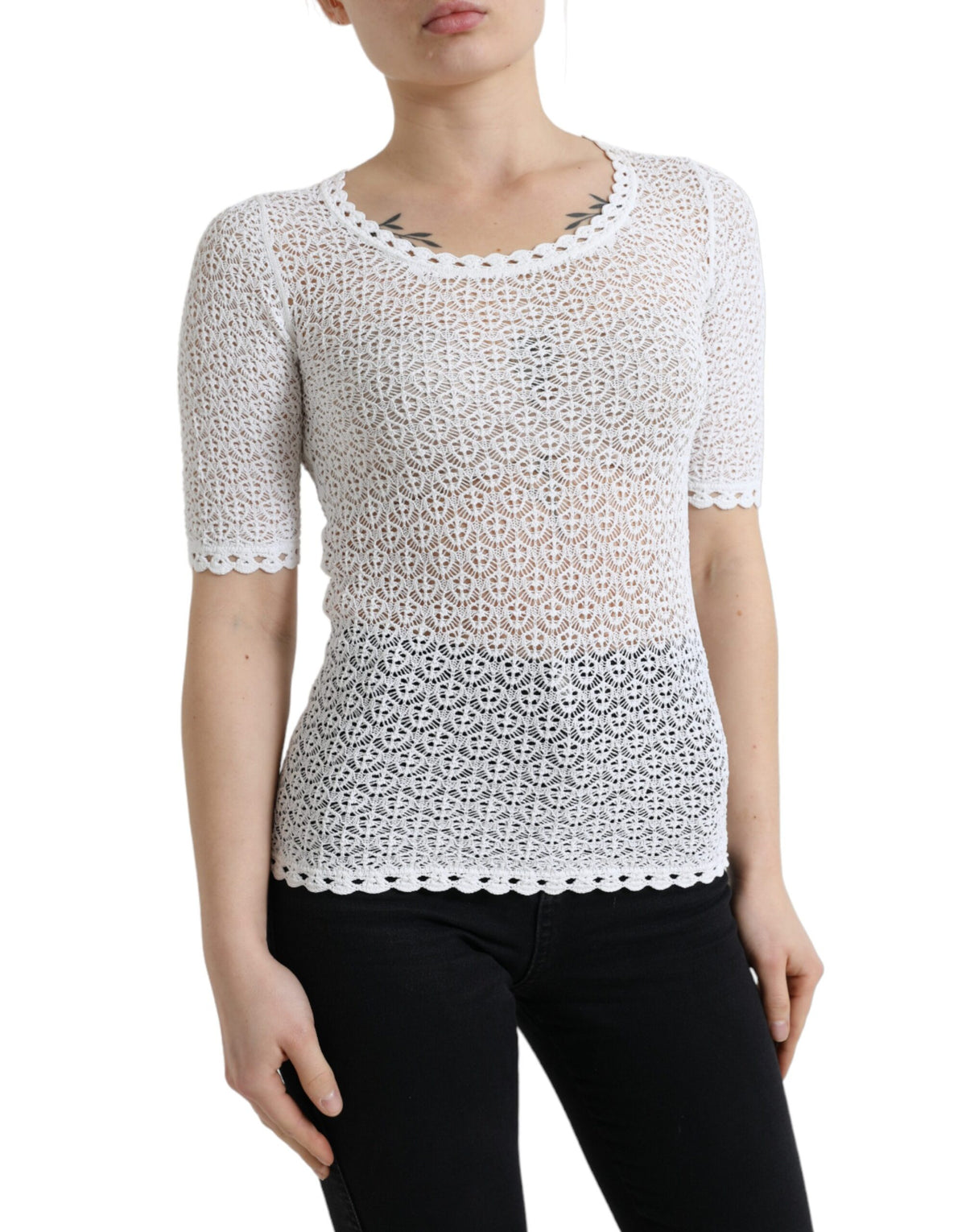 Dolce & Gabbana Elegant White Knitted Round Neck Top