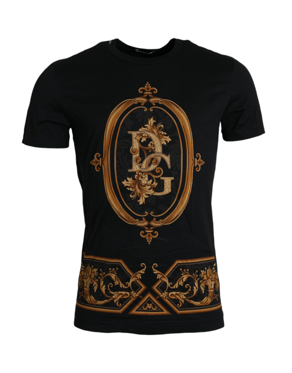 Dolce & Gabbana Black Gold Logo Print Cotton Crew Neck T-shirt