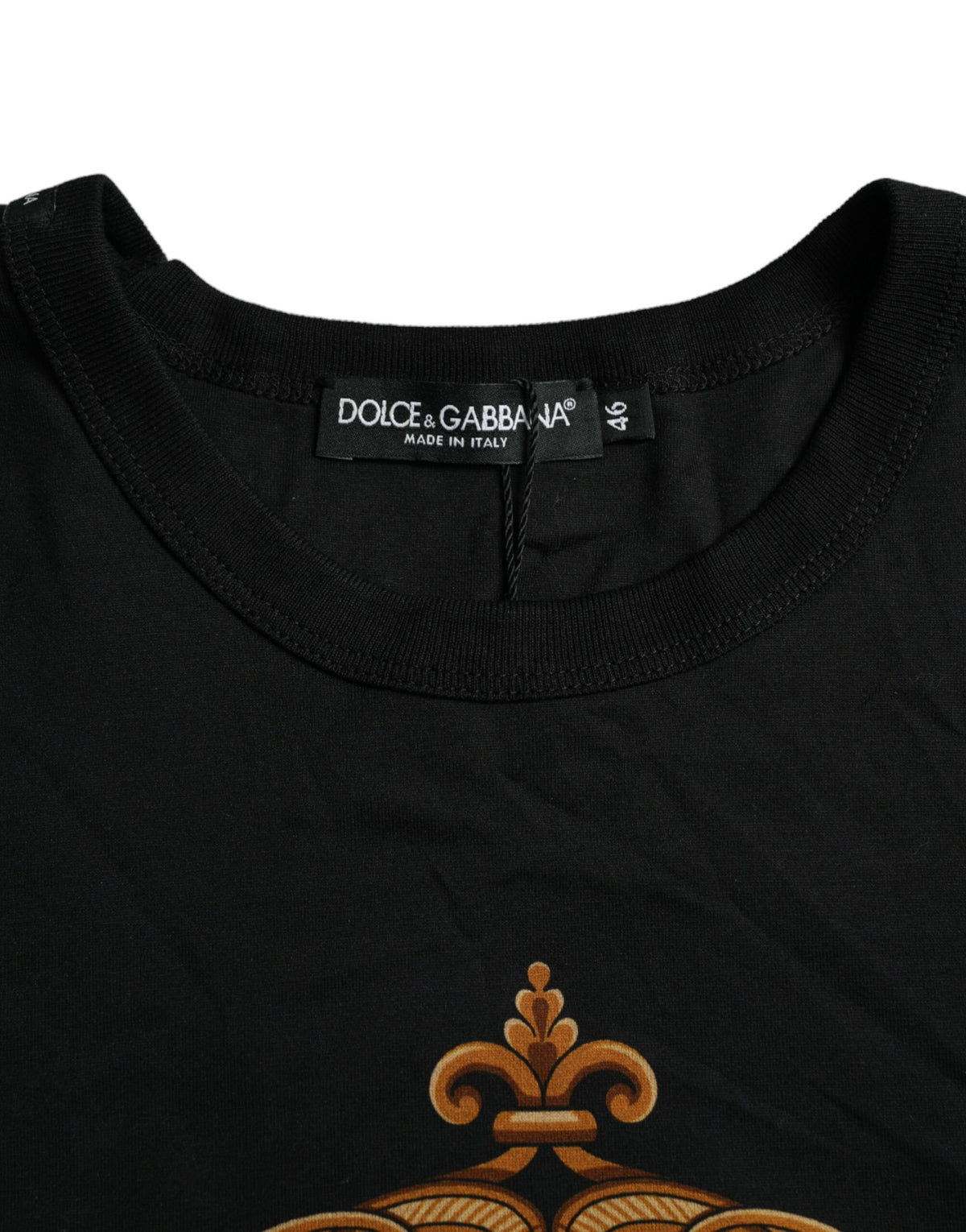 Dolce & Gabbana Black Gold Logo Print Cotton Crew Neck T-shirt