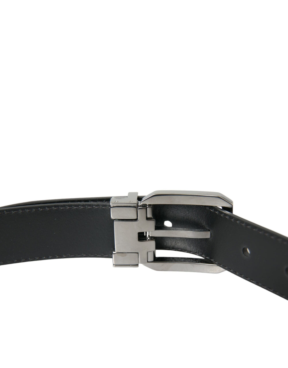 Dolce & Gabbana Black Leather Silver Metal Buckle Belt Men