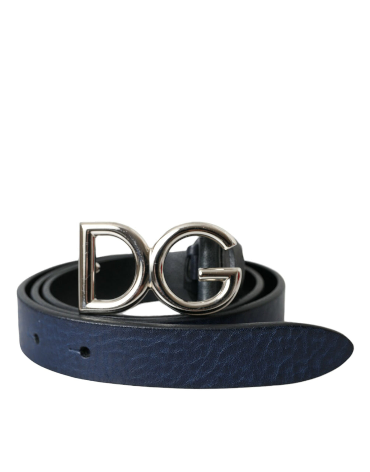 Dolce & Gabbana Blue Leather Silver Metal Logo Buckle Belt Men