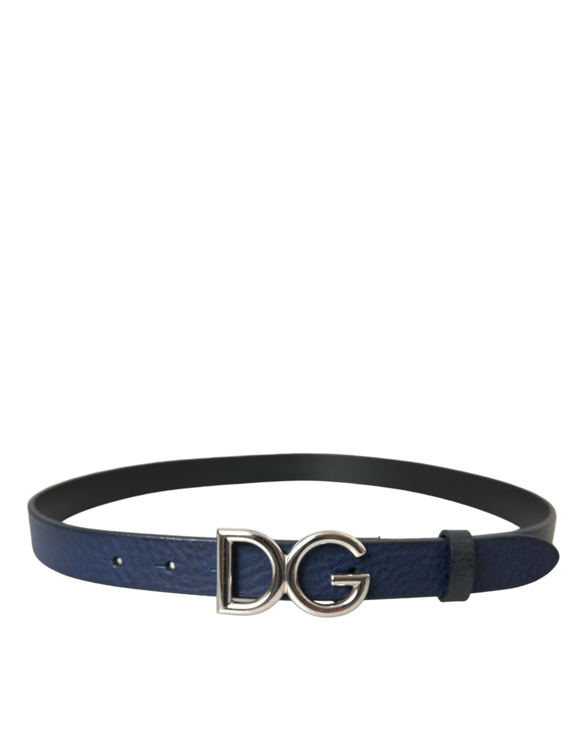 Dolce & Gabbana Blue Leather Silver Metal Logo Buckle Belt Men