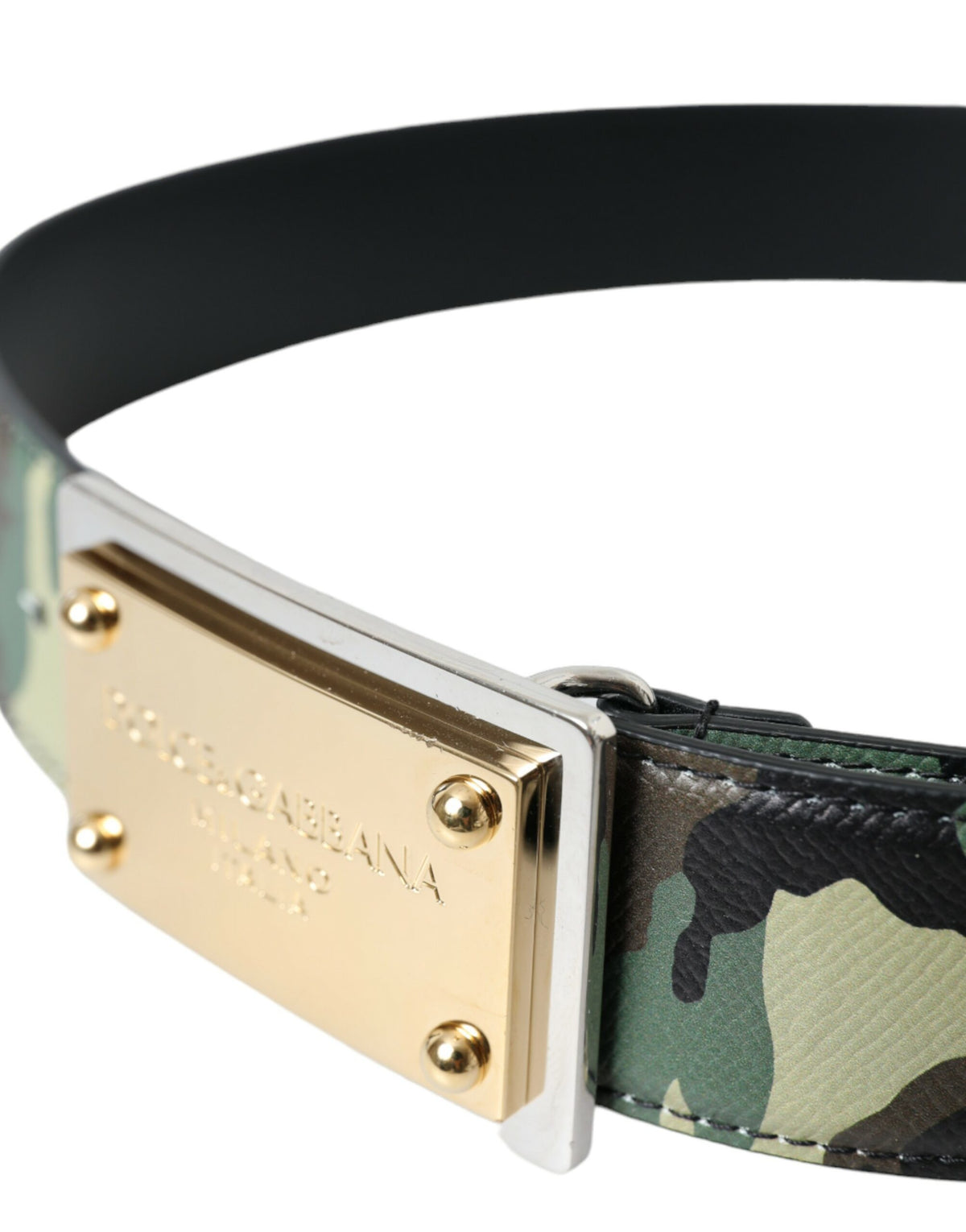 Dolce & Gabbana Camouflage Leather Gold Buckle Belt Men