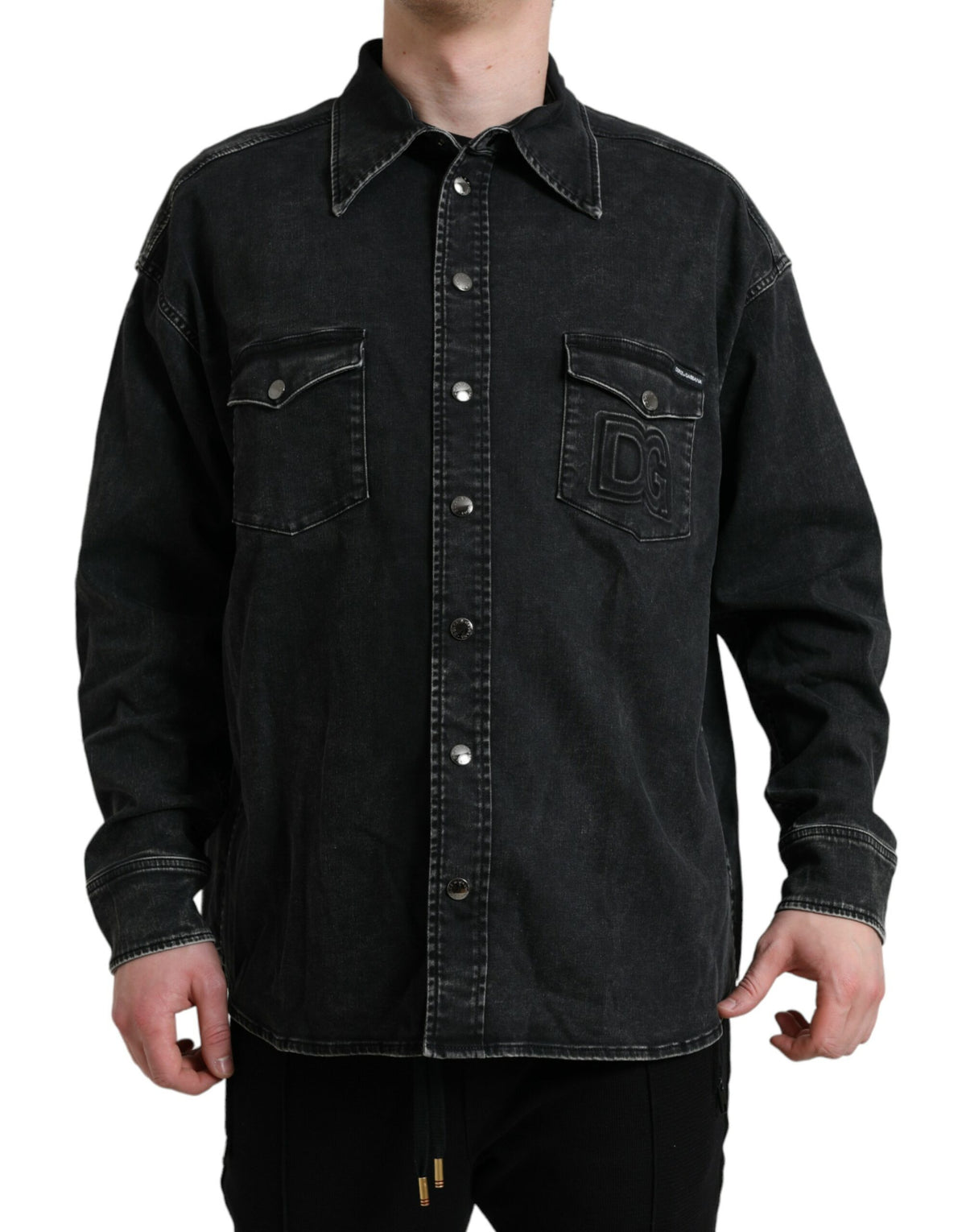 Dolce & Gabbana Black Cotton Long Sleeve Denim Casual Shirt