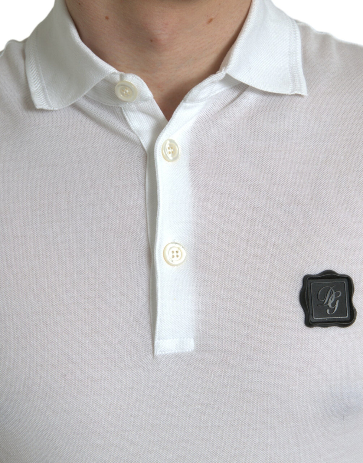 Dolce & Gabbana Elegant White Cotton Polo Tee with Logo Patch