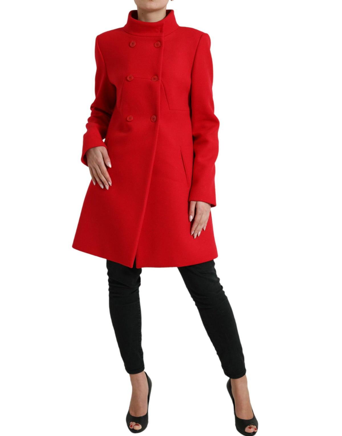 Liu Jo Red Wool Double Breasted Long Sleeves Coat Jacket