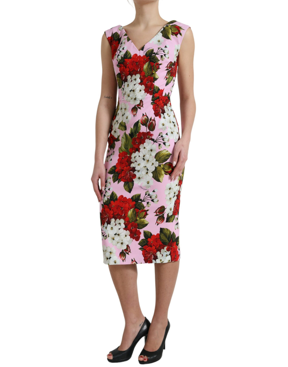 Dolce & Gabbana Elegant Floral Sheath Midi Dress in Pink