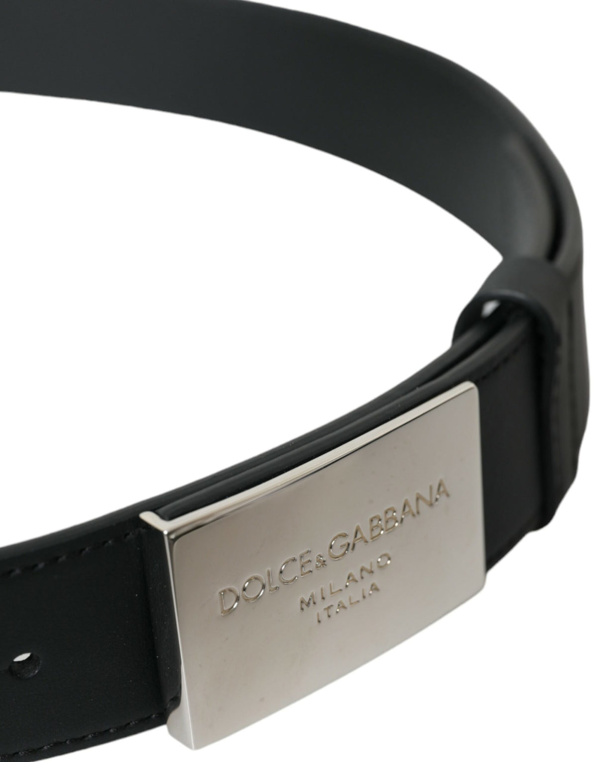 Dolce & Gabbana Black Leather Metal Square Buckle Belt Men